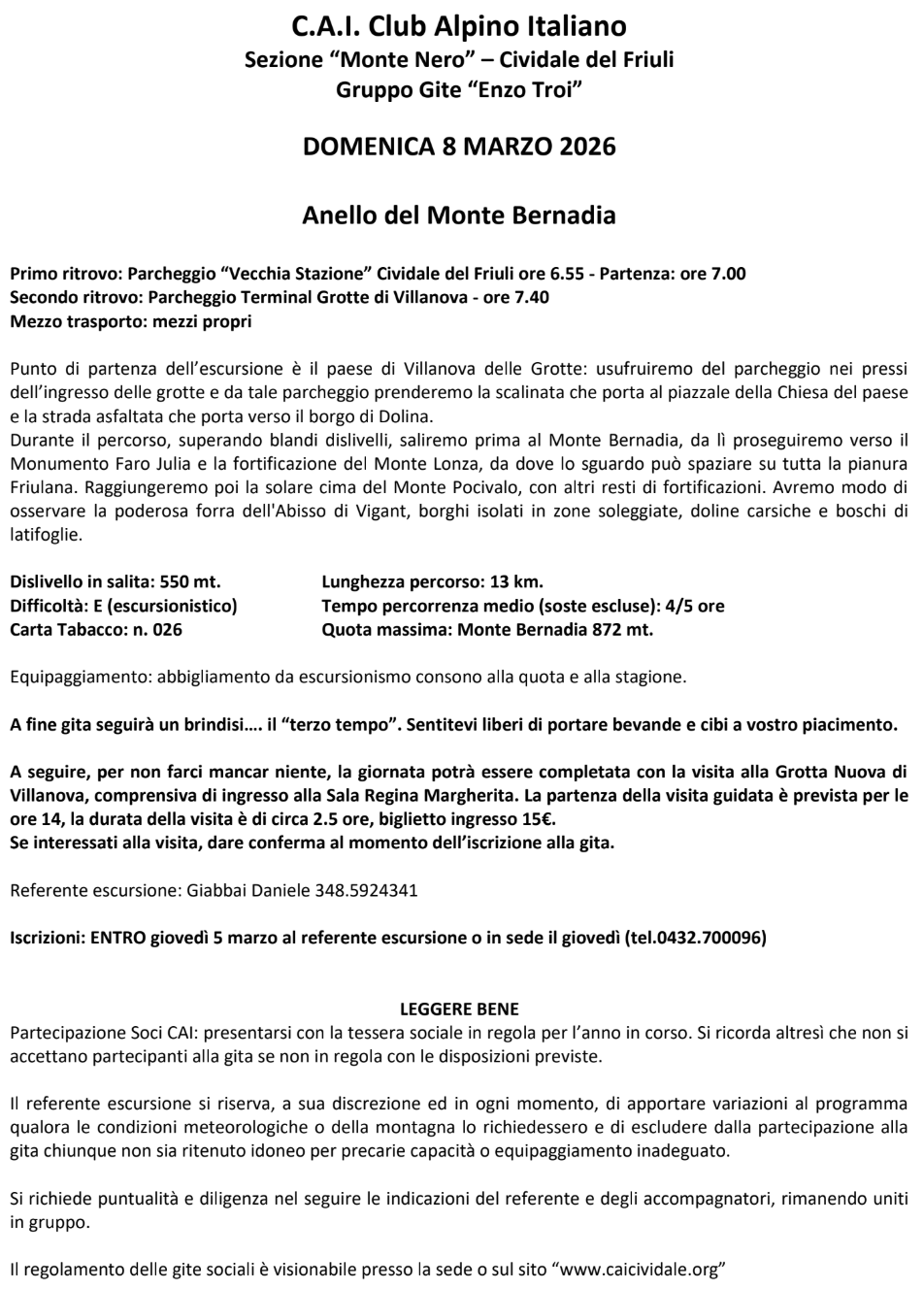 Anello del Monte Bernadia (E)