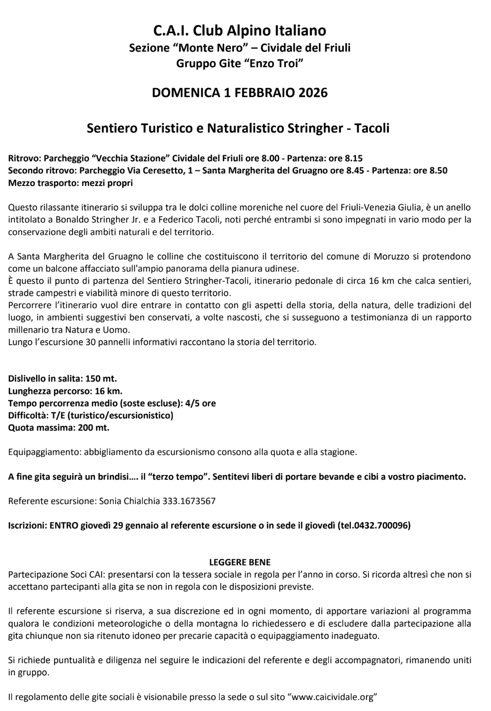 Sentiero Turistico e Naturalistico Stringher - Tacoli (T/E)