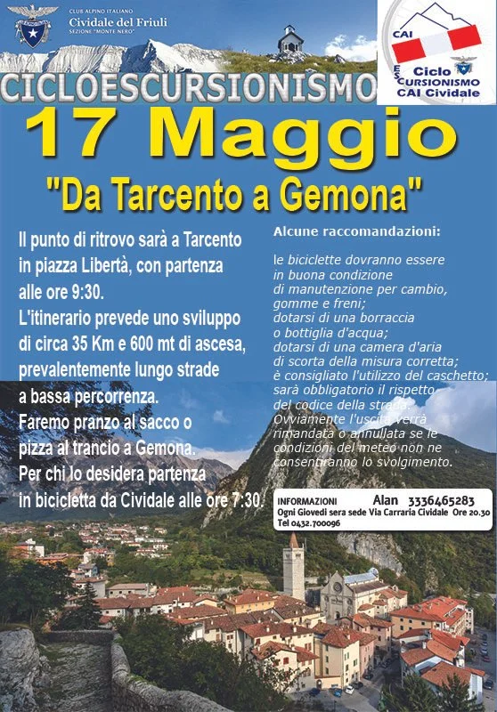 CICLOESCURSIONISMO: “da Tarcento a Gemona"