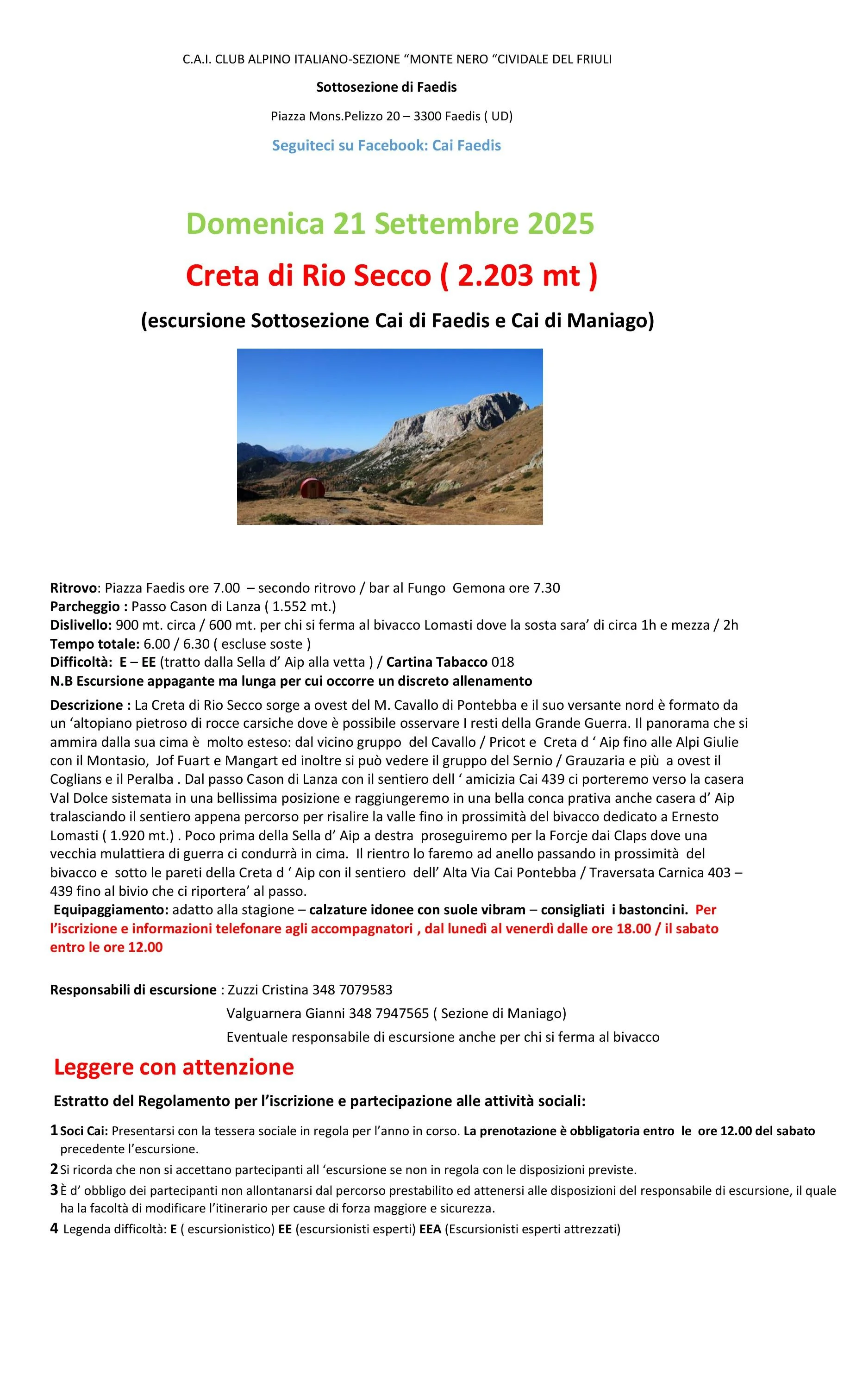 SOTTOSEZIONE FAEDIS - Creta di Rio Secco