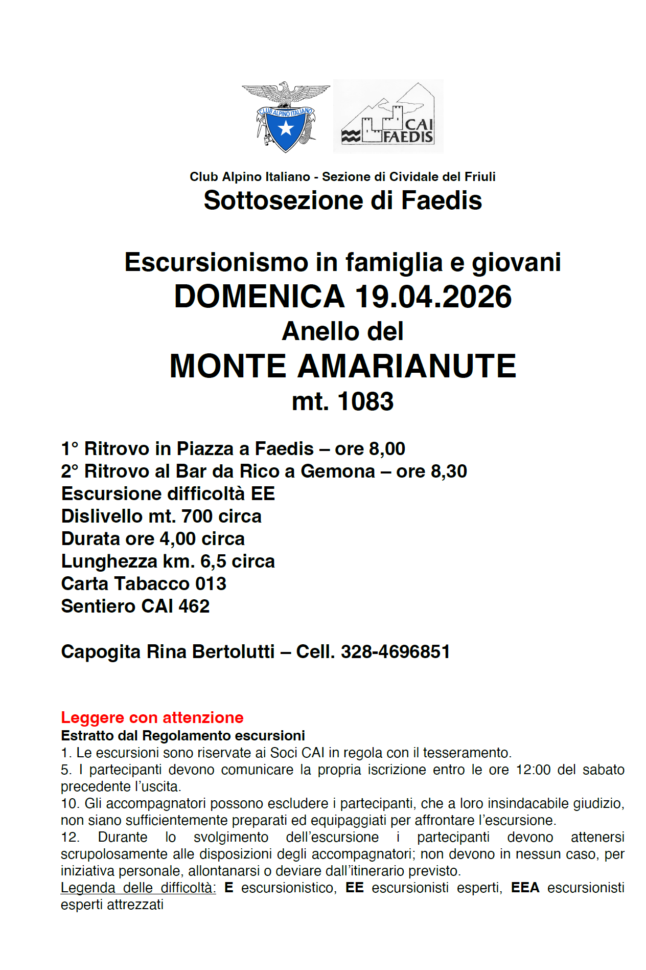 SOTTOSEZIONE FAEDIS - Anello del MONTE AMARIANUTE (EE)