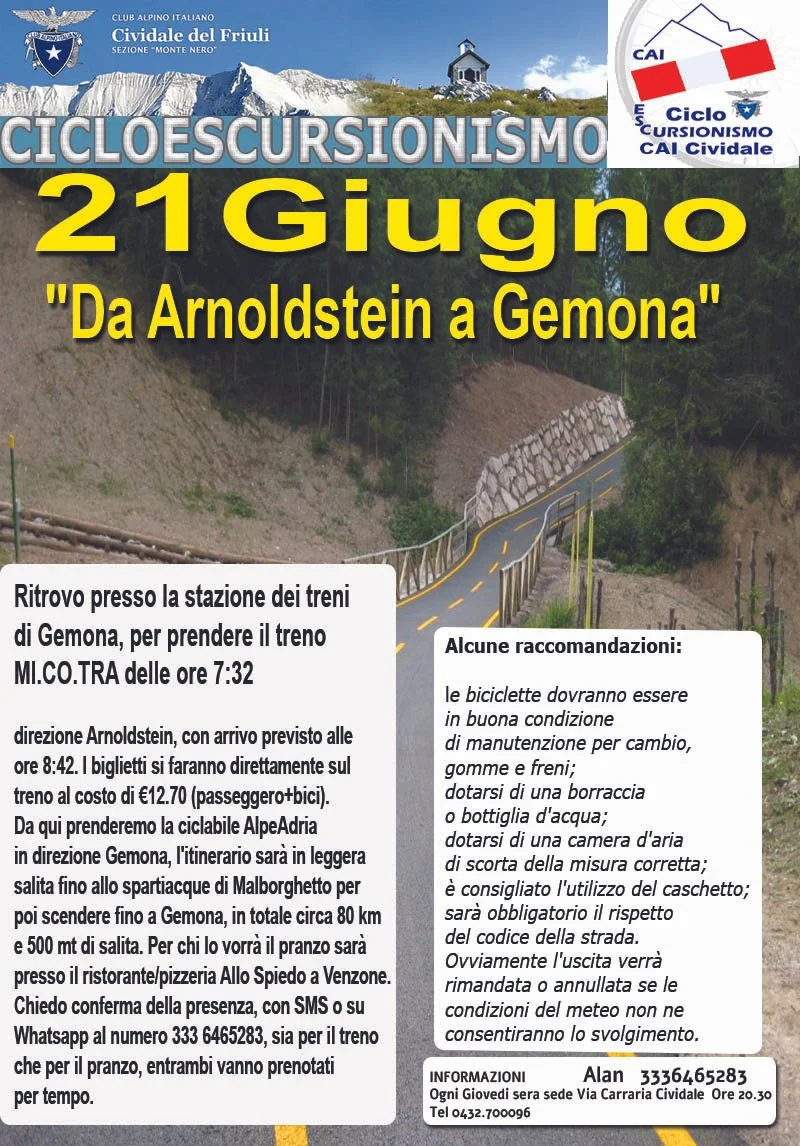 CICLOESCURSIONISMO: da "Arnoldstein (A) a Gemona"