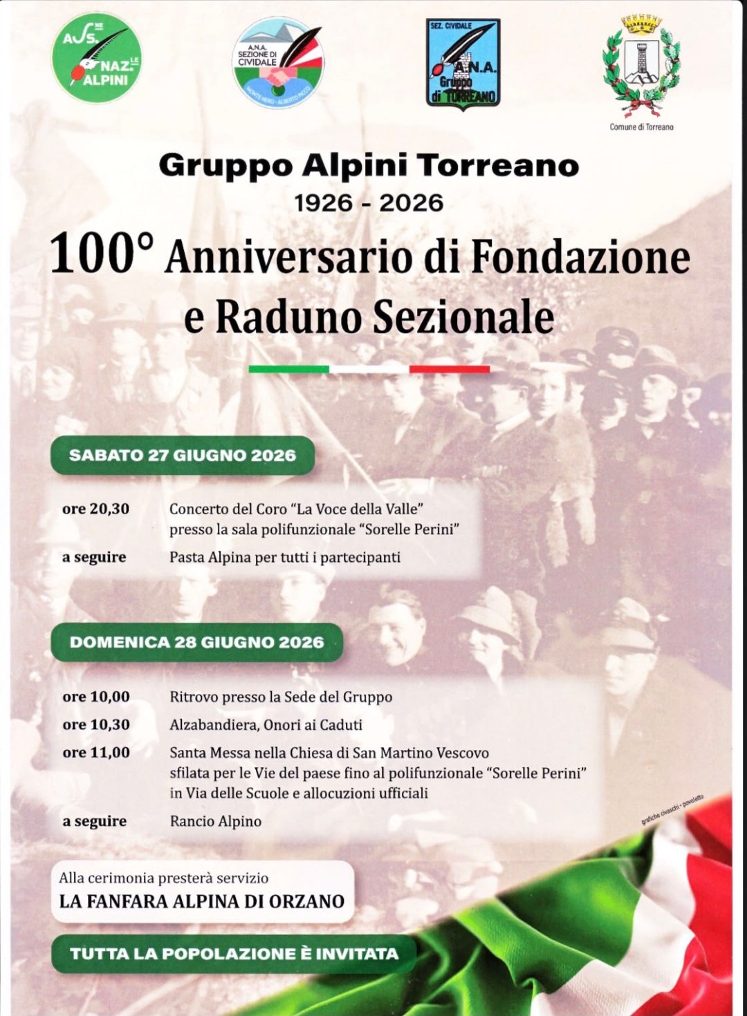 Gruppo Alpini Torreano - 100° Anniversario di Fondazione e Raduno Sezionale