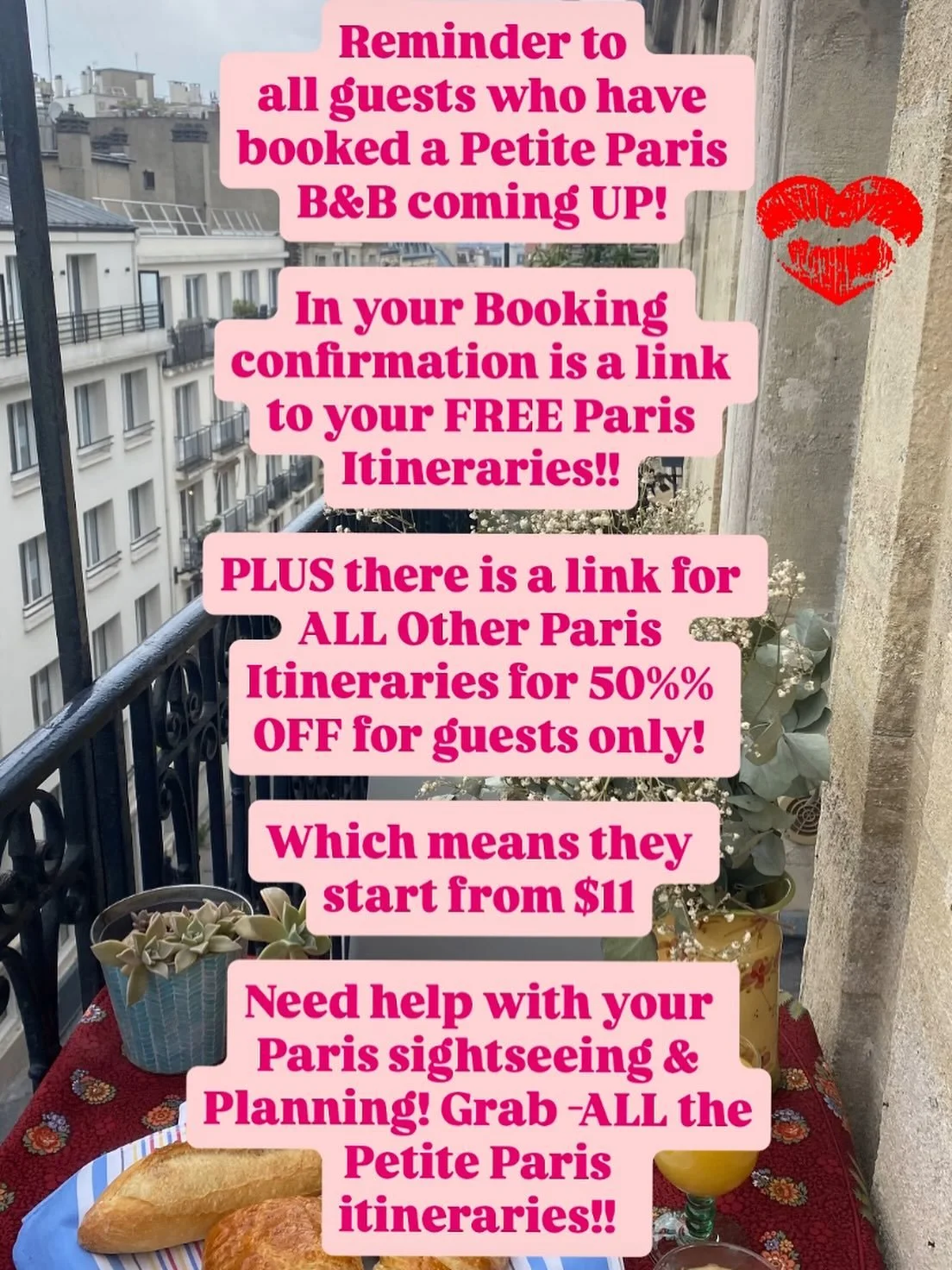 Don't forget to claim all the Petite Paris itineraries with your Petite B&amp;B bookings guys!! 🥰❤️

After booking your B&amp;B its time for the fun part of planning your sightseeing and I have over 20 Itineraries pre-made  to help you!

You get a b