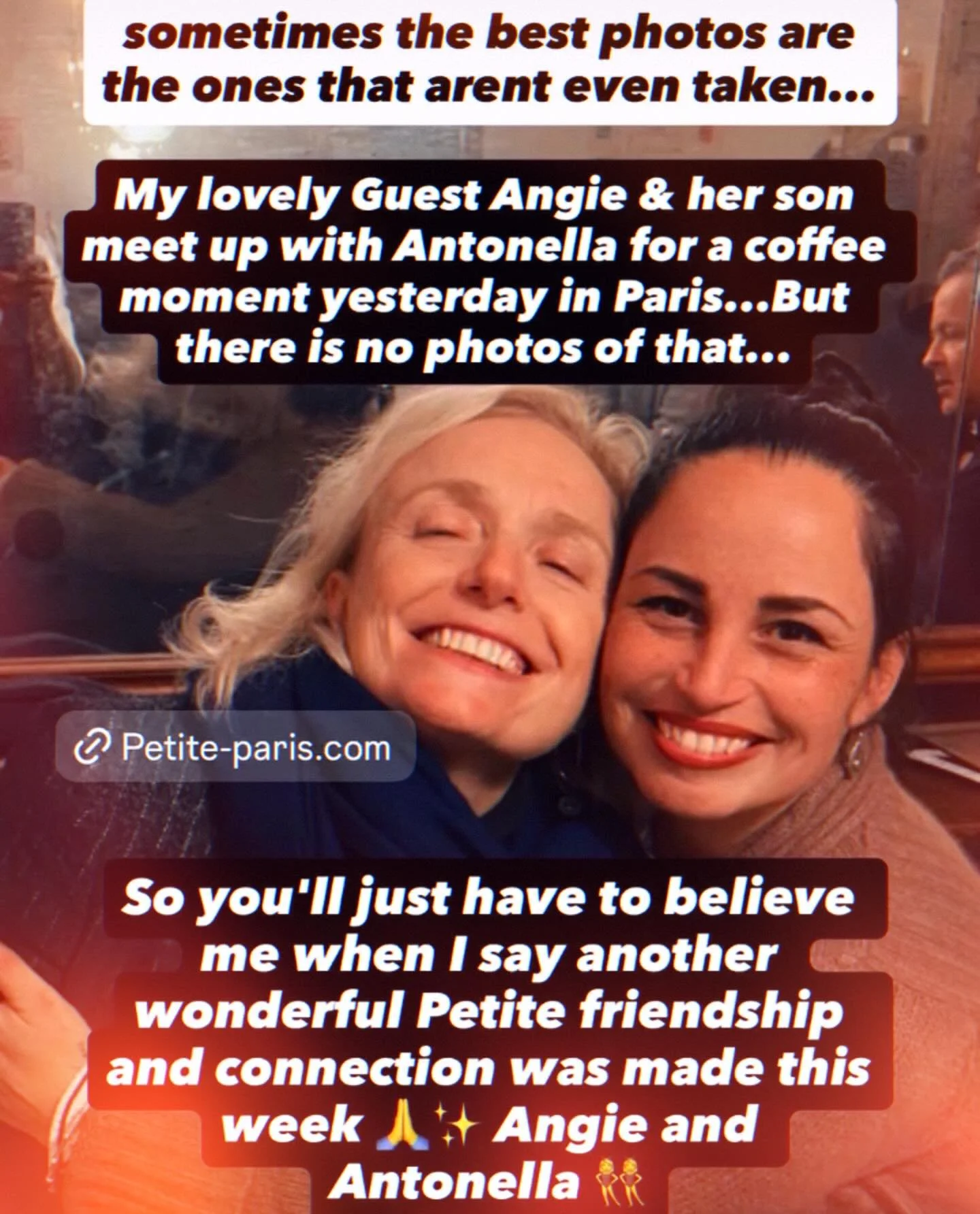 I LOVE that my Paris B&amp;B guests get so absorbed in deep connection, presence and engagement sharing  moments with their Petite B&amp;B hosts that they dont even for a second think to take a photo, and to be honest, neither does Antonella! This is