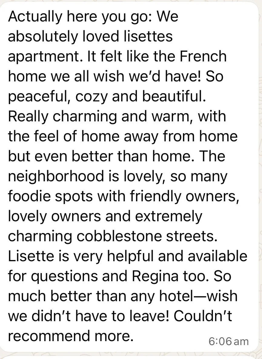 Elisabeths review of Lisettes apartment - February 2026 - merci lovely! 