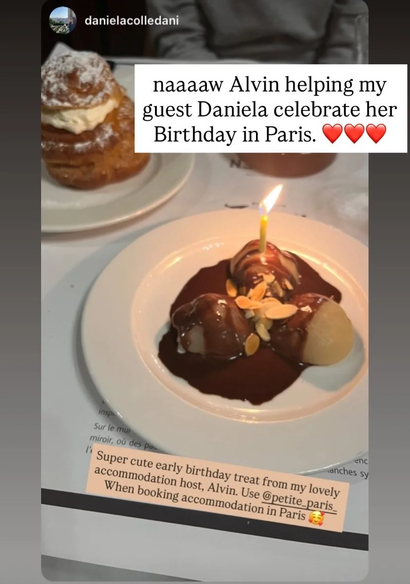 Beautiful solo traveller Daniela, enjoying her birthday dinner with her Petite Apartment Host Alvin - October 2025