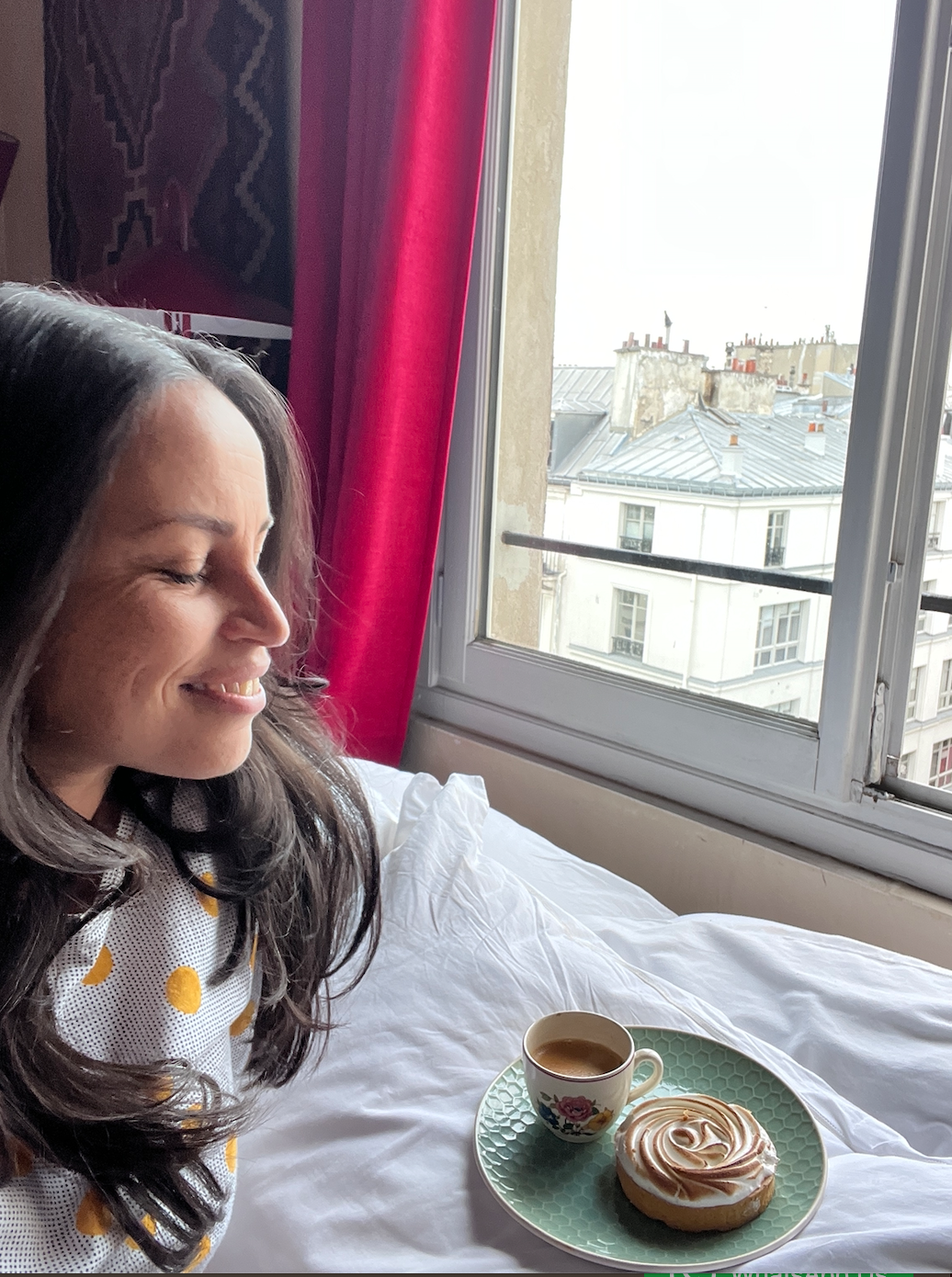 MY fave thing, pastries & Paris views from bed
