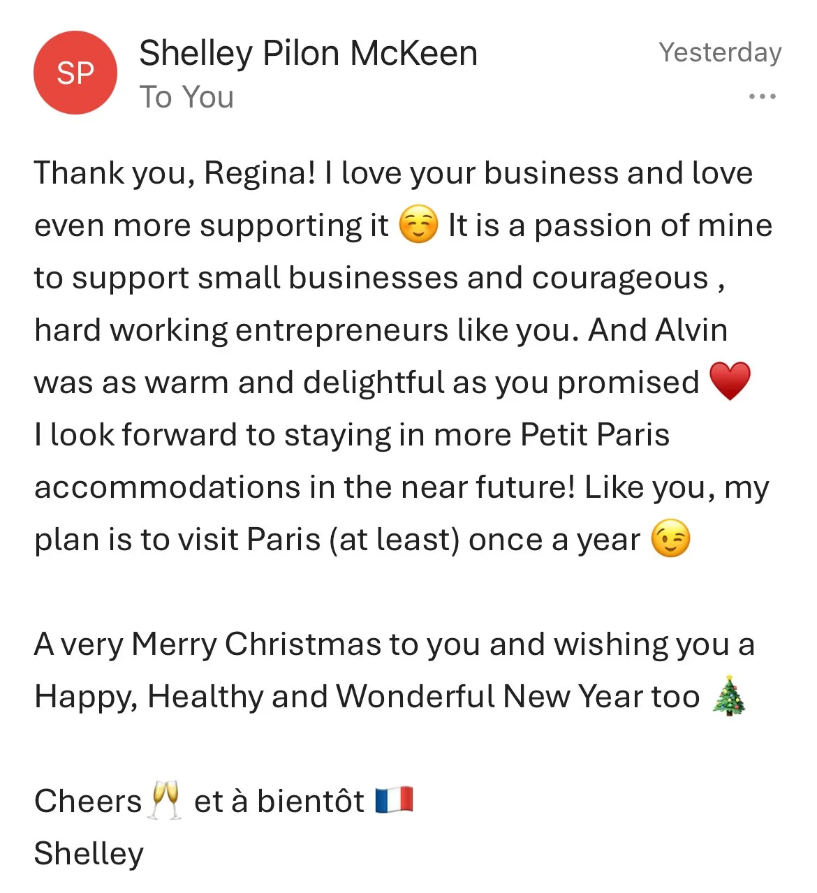 Shellie McKeen - who stayed at Alvins Apartment November 2025 - MERCI lovely!