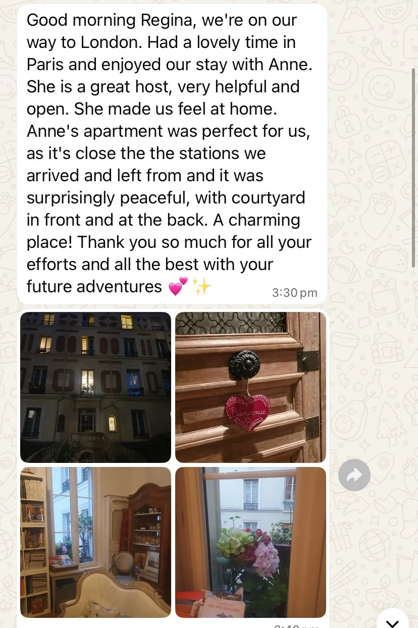 A lovely text from Review from Sandra and her daughter having a Paris mum and daughters girls trip - Staying at B&B Anne & Pascal - October 2025