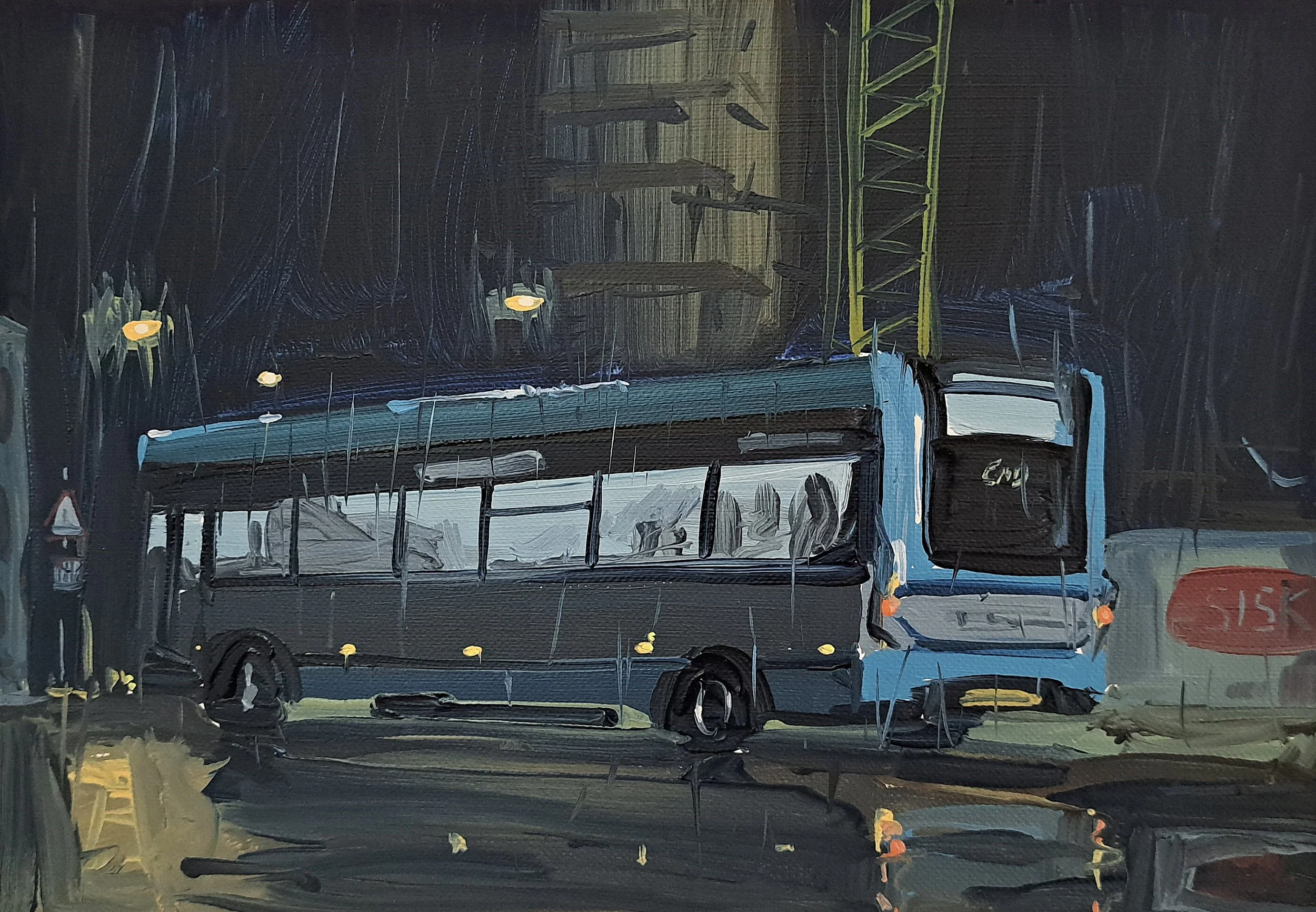 bus in the rain, 15cm x 21cm, oil on paper, 2025