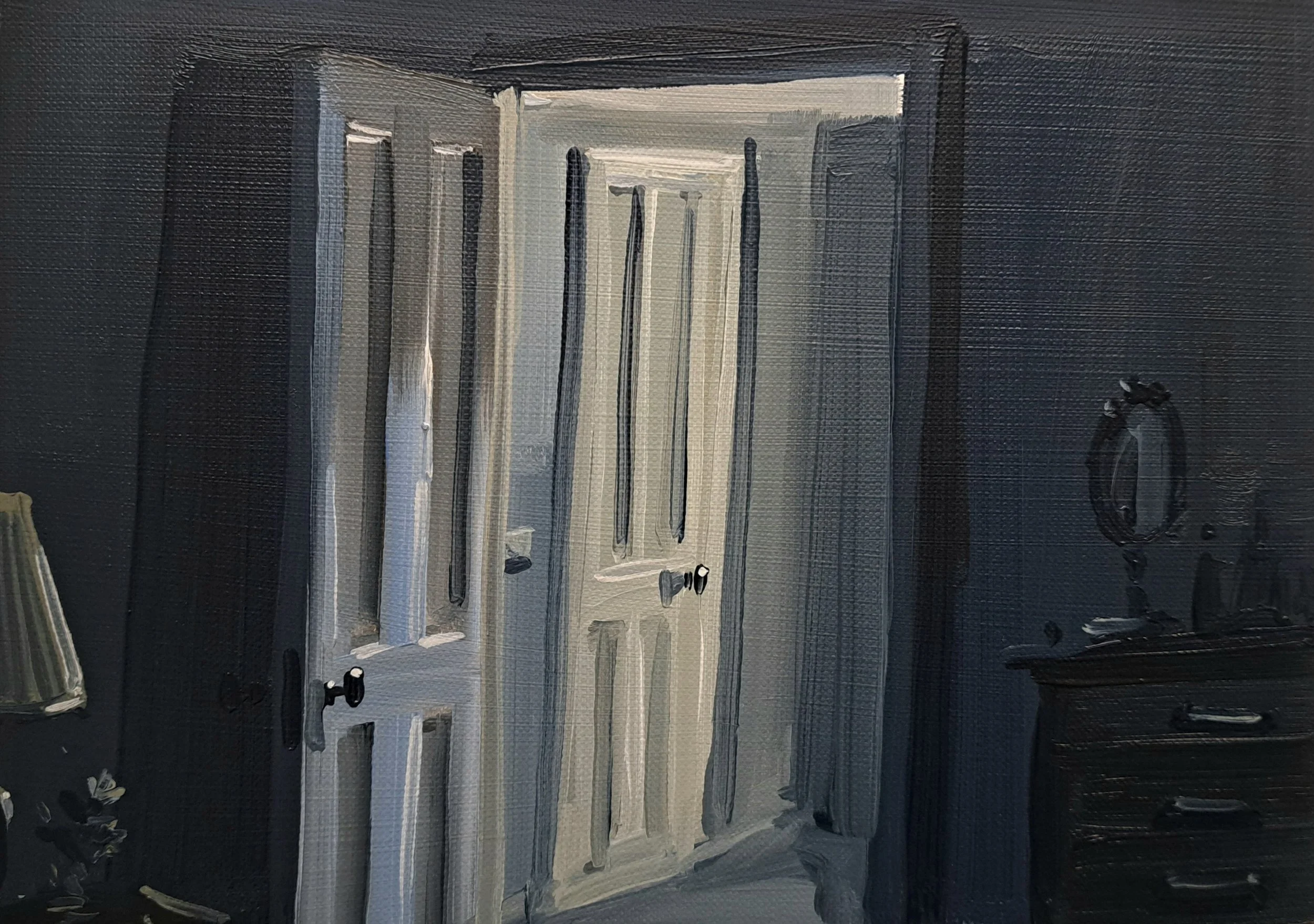 bedroom door, 15cm x 21cm, oil on paper, 2025