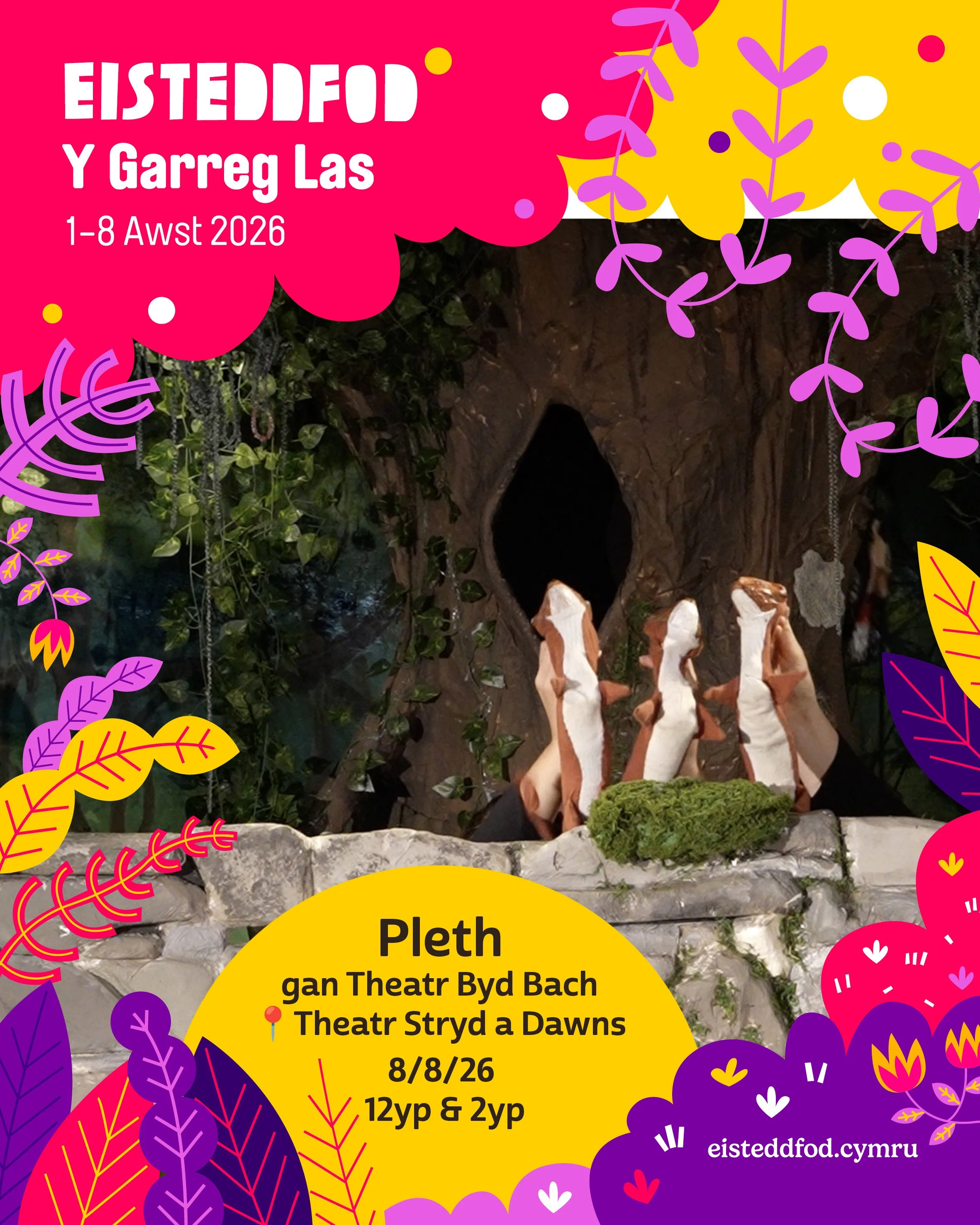 This slide advertises the Pleth by Small World Theatre at the Eisteddfod on 8 August