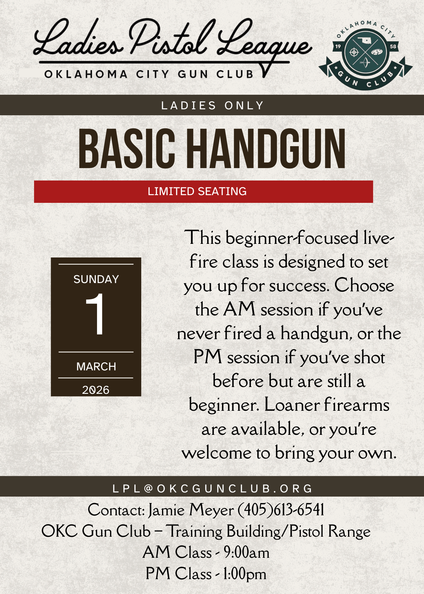 Ladies Only Basic Handgun - 2 Training Sessions