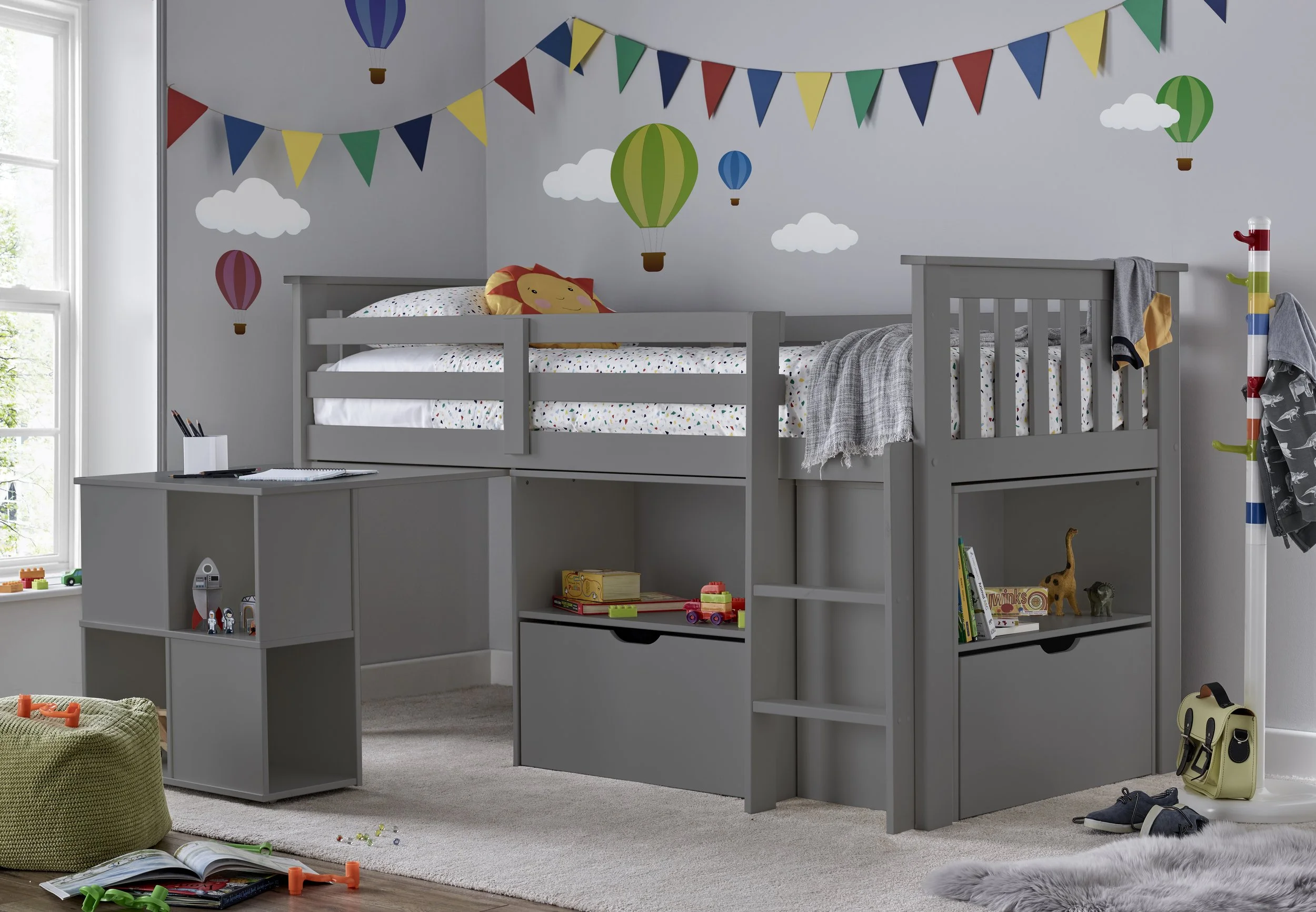 Milo Grey Sleep Station Desk Storage Bed 
