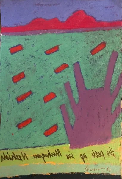 The River Up in Michigan, Acrylic on Paper with Oil Pastel, 11" x 8" (1992) - $850