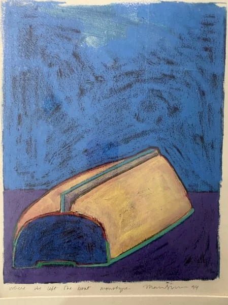 Where We Left the Boat, Acrylic on Paper with Oil Pastel, 14" x 11" (1994) - $2,600