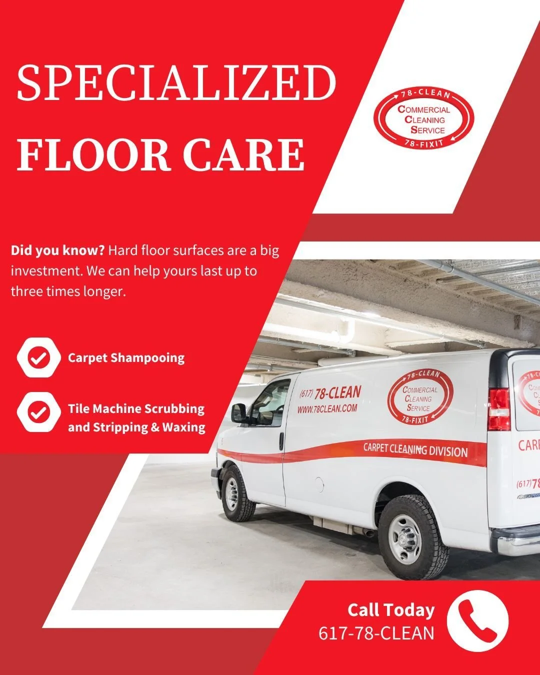 With winter winding down, now is the perfect time to freshen up your building and clear away the dirt, salt, and wear the season leaves behind.

Commercial Cleaning Service, Inc. provides top-notch carpet shampooing services delivered by a profession