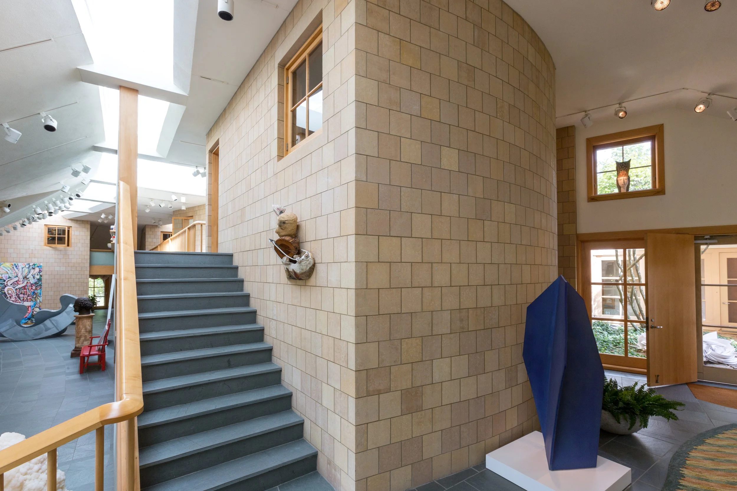Gallery and lobby. On the right is a large ceramic sculpture by John Mason
Image Credit: Sarah Lyon