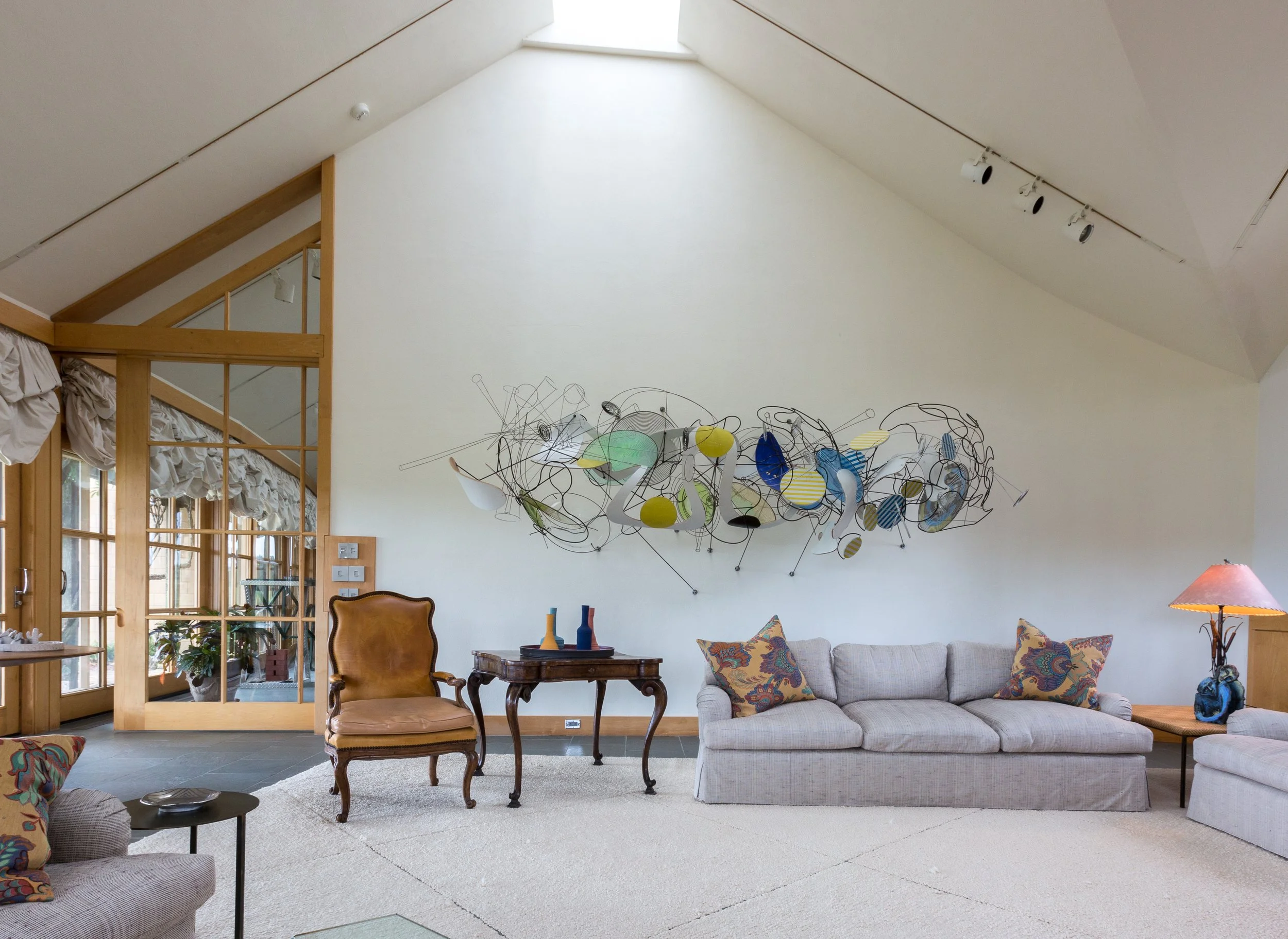 Living room with wall sculpture by Judy Pfaff
Image Credit: Sarah Lyon