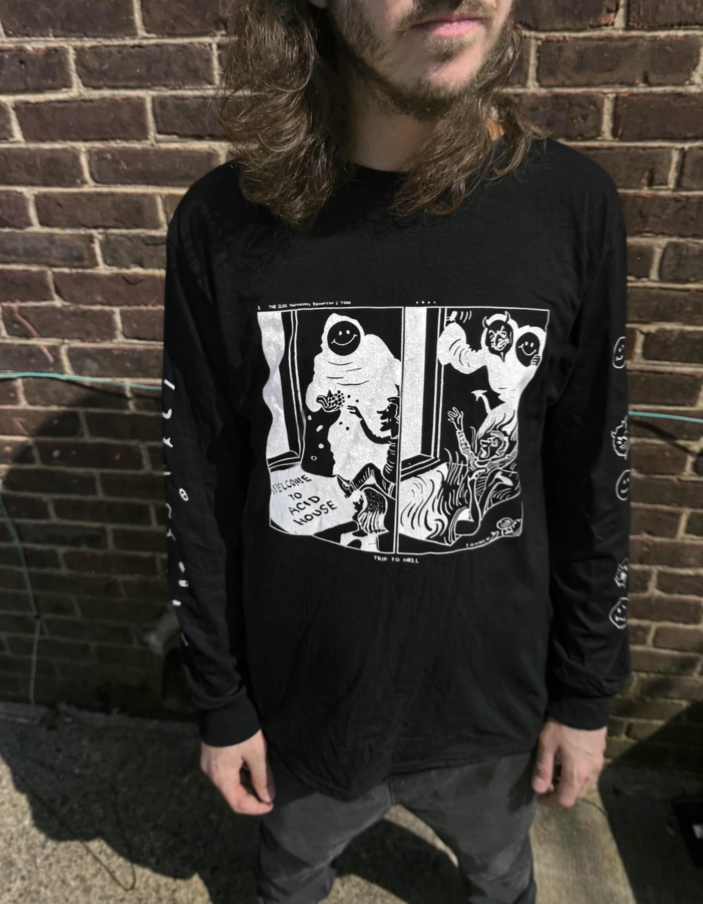 Acid House Trip to Hell Longsleeve Tshirt — Black Gum Print Shop