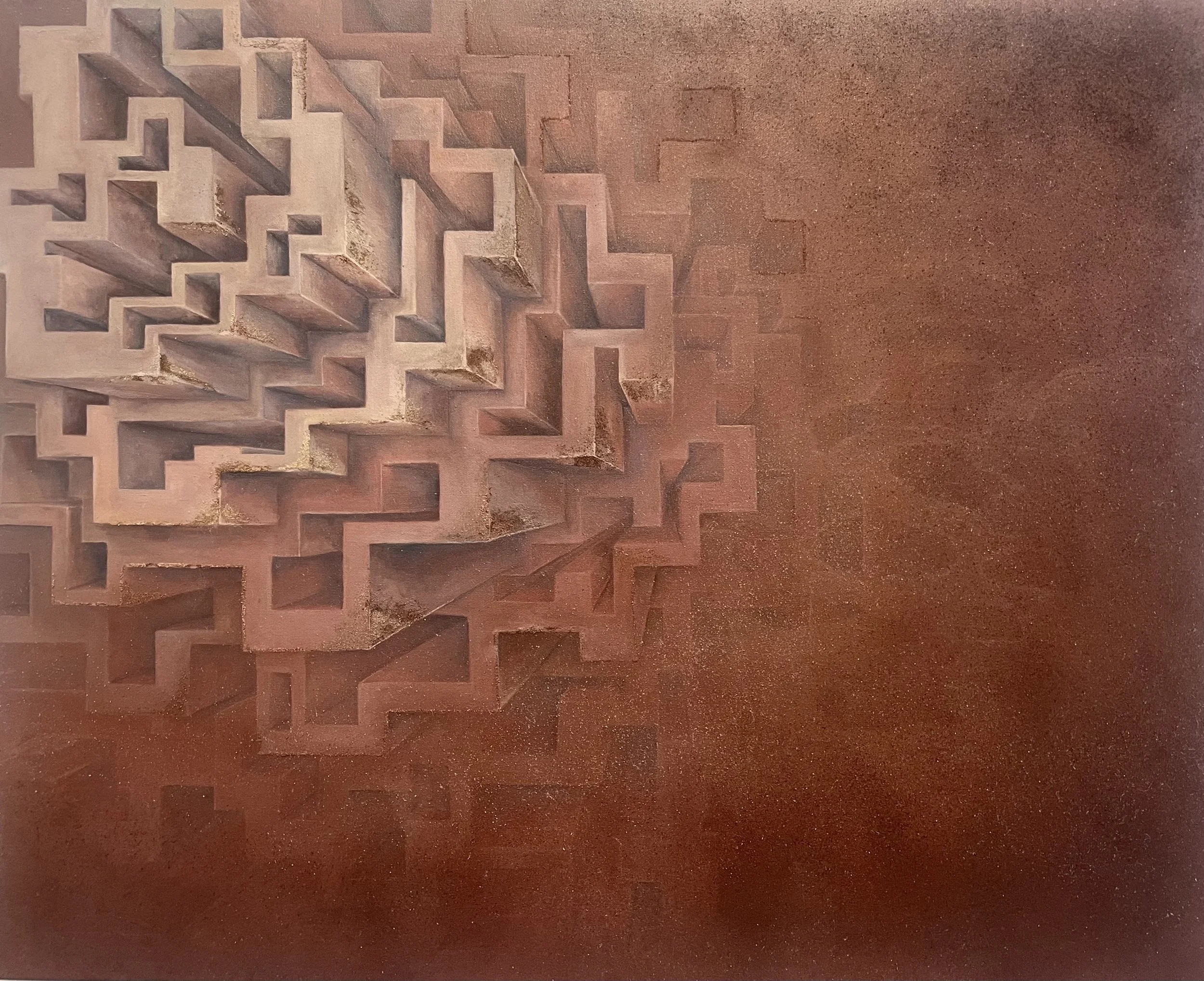 Re-Earth, oil paint, iron oxide, iron filings, magnetic powder, crushed rocks on canvas, 2026, 60x76cm