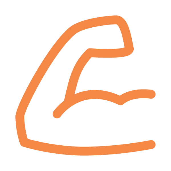 Line drawing of a flexed arm muscle in orange.