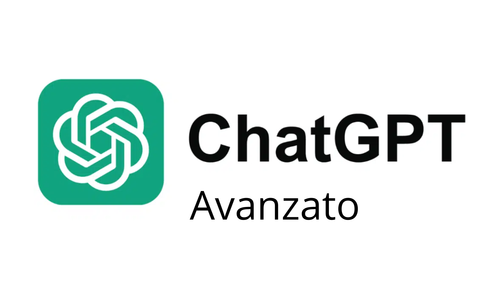 Logo di ChatGPT, un'icona verde con un design intrecciato bianco, e le parole 'ChatGPT Avanzato' in nero e nero.