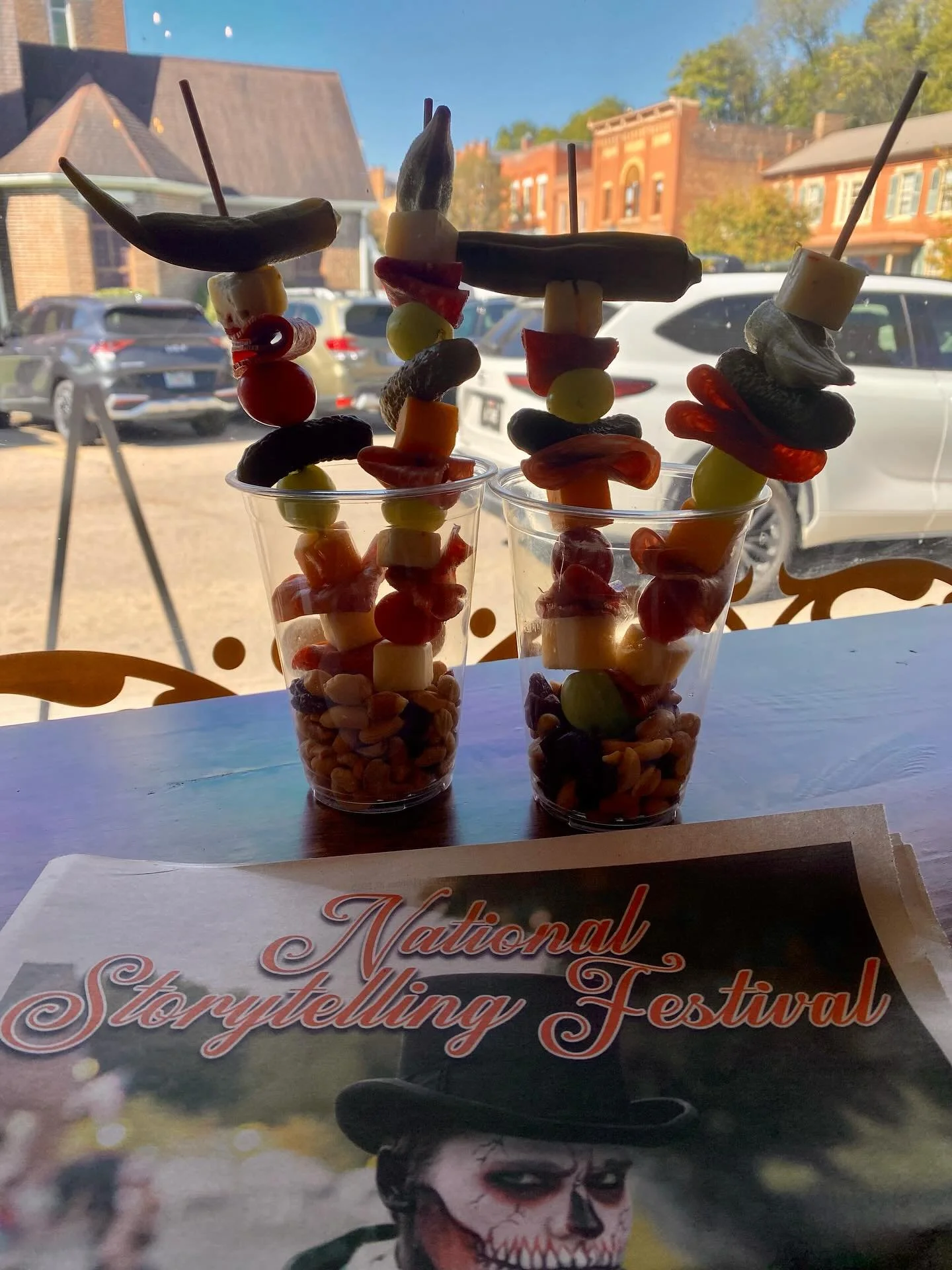The Storytelling Festival is underway! Come by for one of these charcuterie cups&mdash;they&rsquo;re a perfect snack while watching your favorite teller. This and more available this weekend. #theopossumstale #probablythebestpubinjonesborough #possum