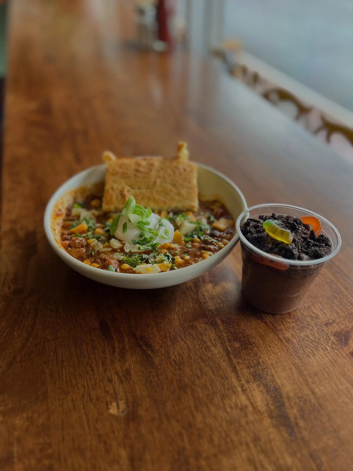 Happy Halloween Weekend! Specials this week: Beer Battered Mushrooms; Mixed Vegetable Pakoras; Ricotta, Leek, &amp; Walnut Tart; Pumpkin Soup; Chili &amp; Cornbread Bowl; and Dark Chocolate Dirt Pudding! #theopossumstale #probablythebestpubinjonesbor