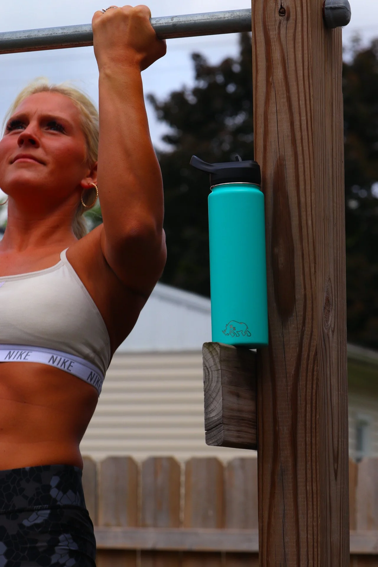 CrossFit Ivana, Rhino Can Water Bottle, pull-up, Fitness Model, work out. 