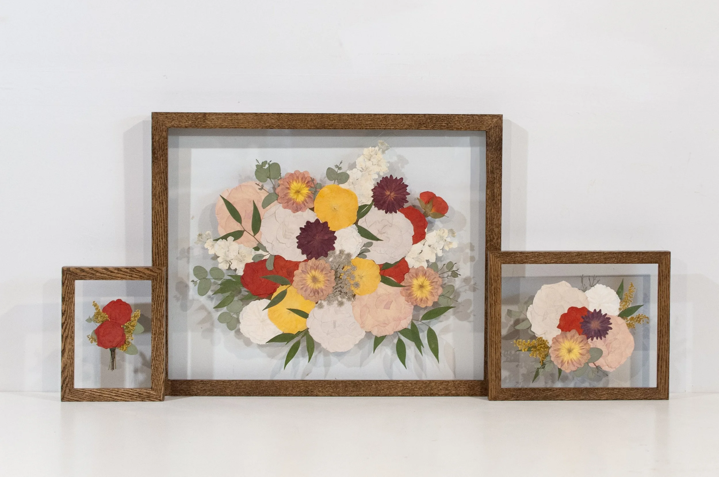 5" x 7", 16" x 20", 8" x 10" Float Frames, Walnut Stained Oak, Classic Bouquet, Colour Corrected