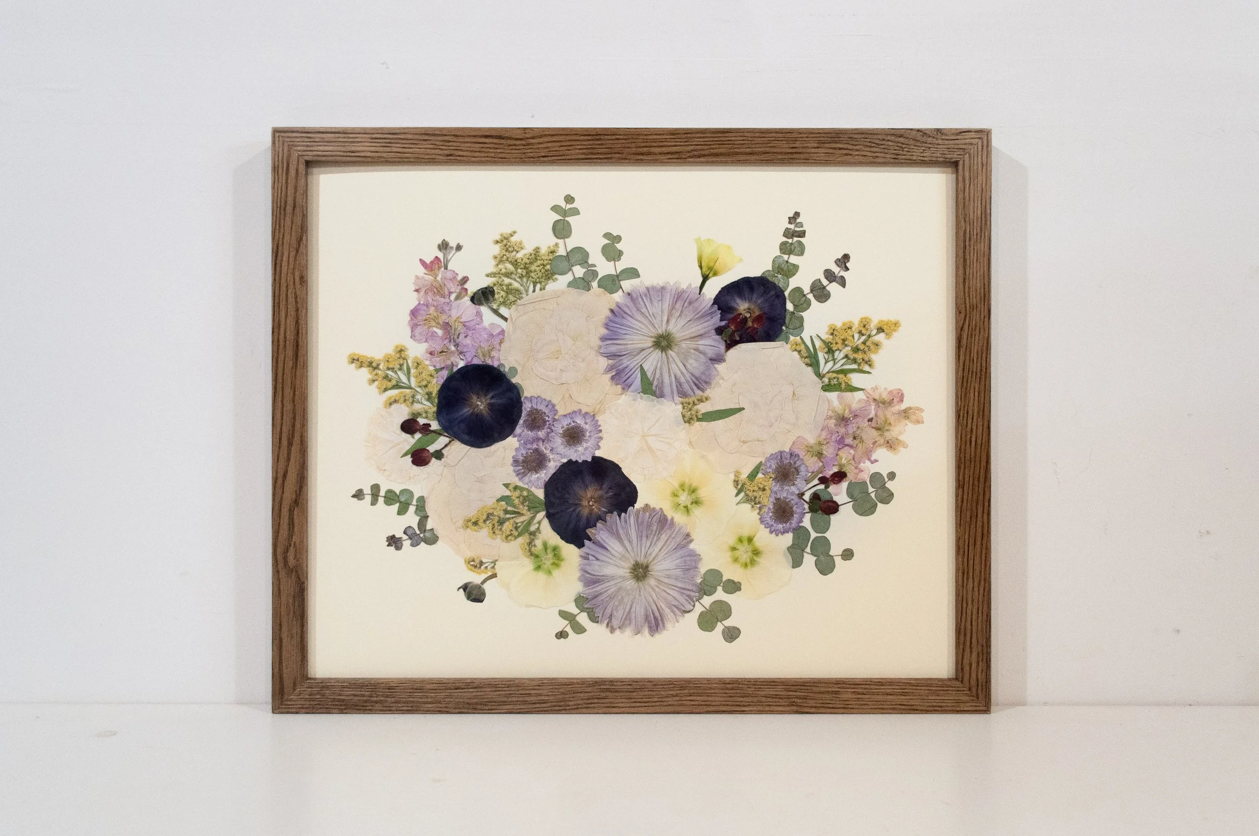 16" x 20" Standard Frame, Walnut Stained Oak, Ecru Backing, Modern Bouquet