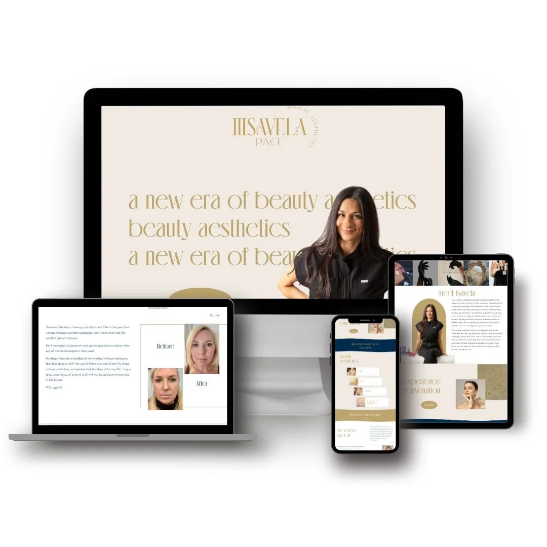 Responsive website displayed on various devices promoting beauty aesthetics, featuring a smiling woman and aesthetic treatments.