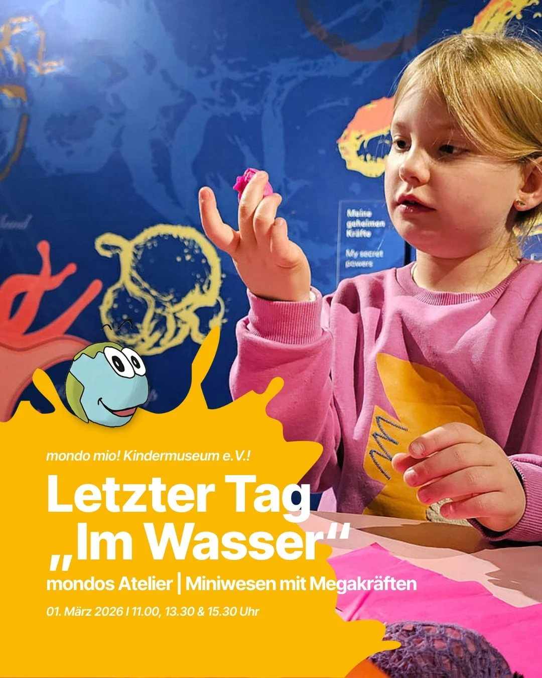 🌊✨ Letzter Tag &bdquo;Im Wasser&ldquo; ✨🌊

Zum gro&szlig;en Finale der Ausstellung &bdquo;unSICHTBAR verbunden. Im Wasser.&ldquo; l&auml;dt euch das  @mondo_mio_kindermuseum in mondos Atelier ein letztes Mal in die faszinierende Welt der kleinsten 