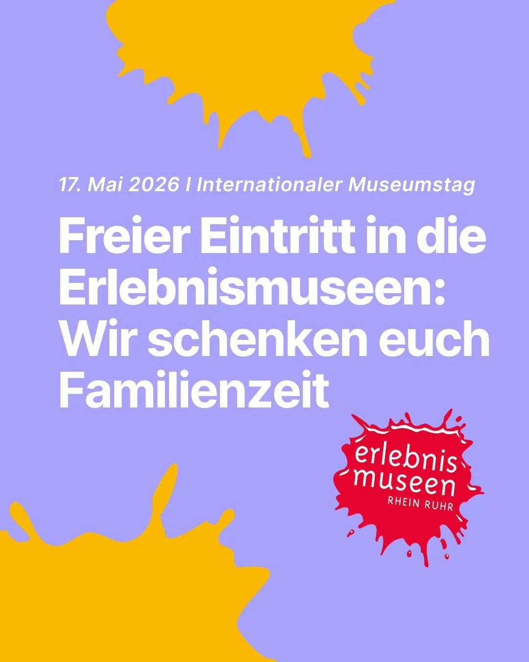 Verlosung: Freier Eintritt in die Erlebnismuseen 🤩

🏛️ Heute ist Internationaler Museumstag &ndash; und wir schenken euch Familienzeit!

Seit 1977 macht der Internationale Museumstag jedes Jahr weltweit auf die Bedeutung von Museen aufmerksam. 
Das
