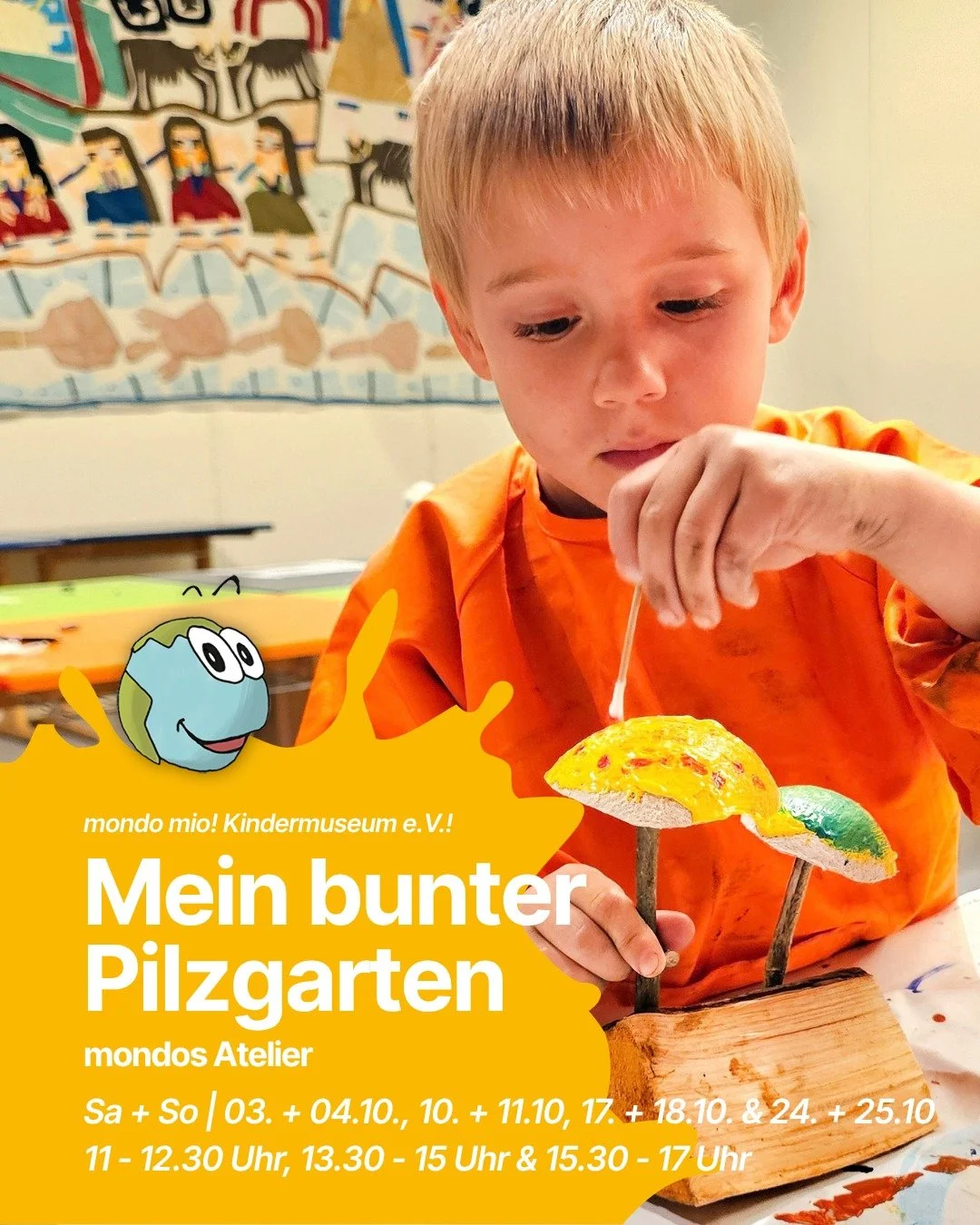 🍄 Pilz-Power im mondo mio! Kindermuseum 🍄

Pilze sind echte Superhelden des Bodens: Sie zersetzen abgestorbene Pflanzenreste, versorgen andere Lebewesen mit N&auml;hrstoffen und kn&uuml;pfen riesige, fast unsichtbare Netzwerke unter der Erde. 🌱

A
