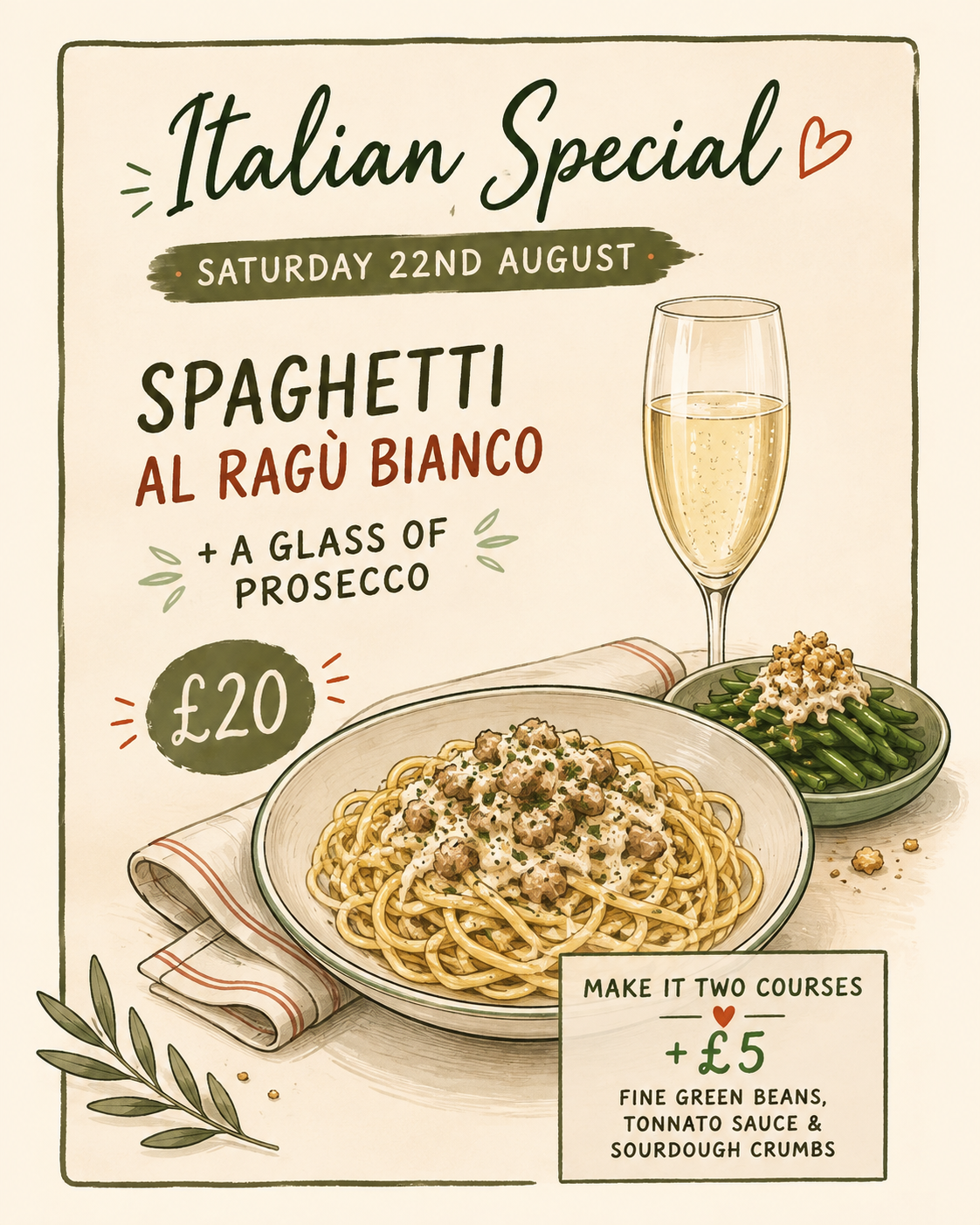 Spaghetti al Ragù Bianco – Italian Special at The Brown Dog Barnes