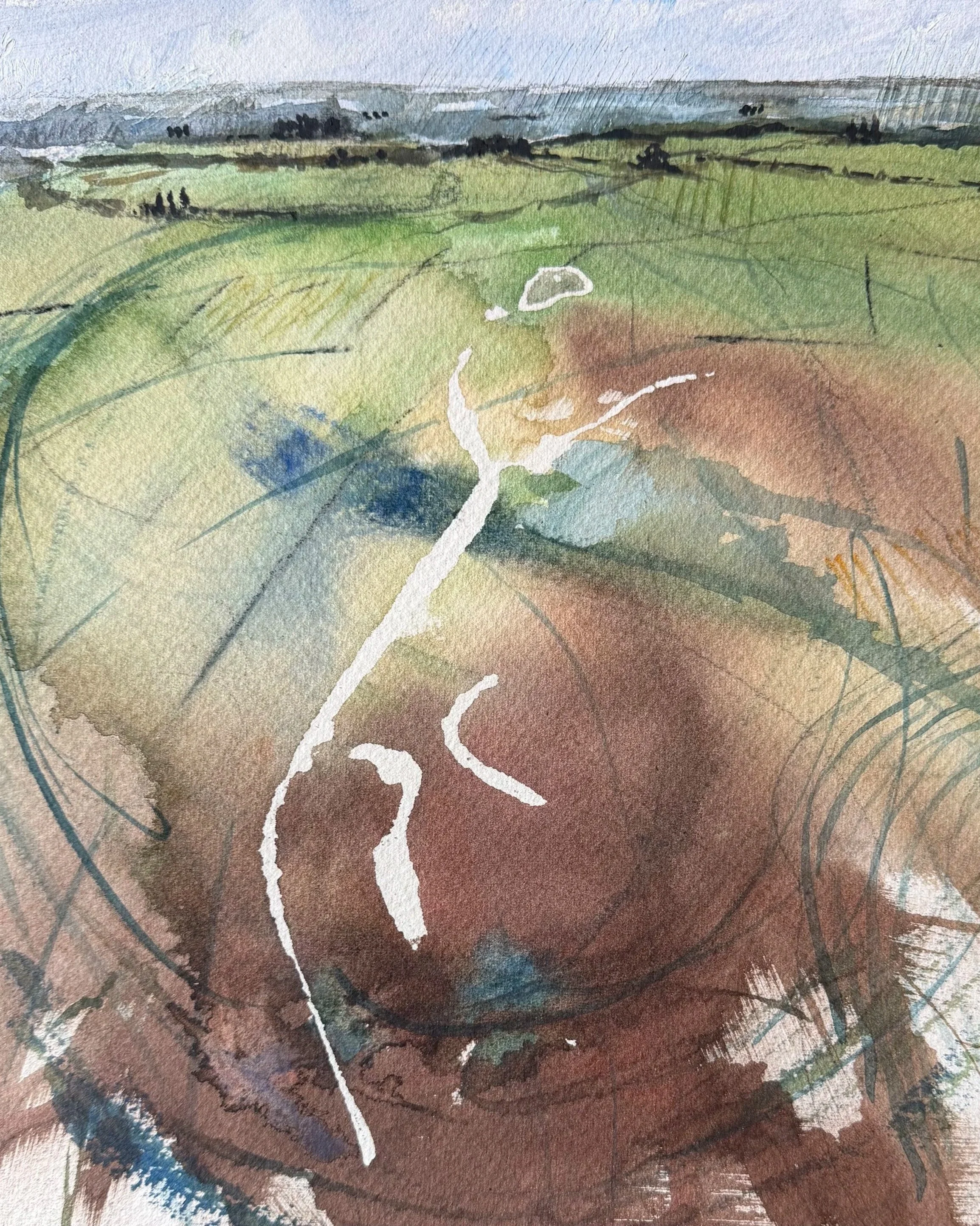 Uffington Horse Through Time, Ink, Acrylic, watercolour on paper Framed - NFS - Selected to show in Chelsea Art Society Summer Exhibition 2026