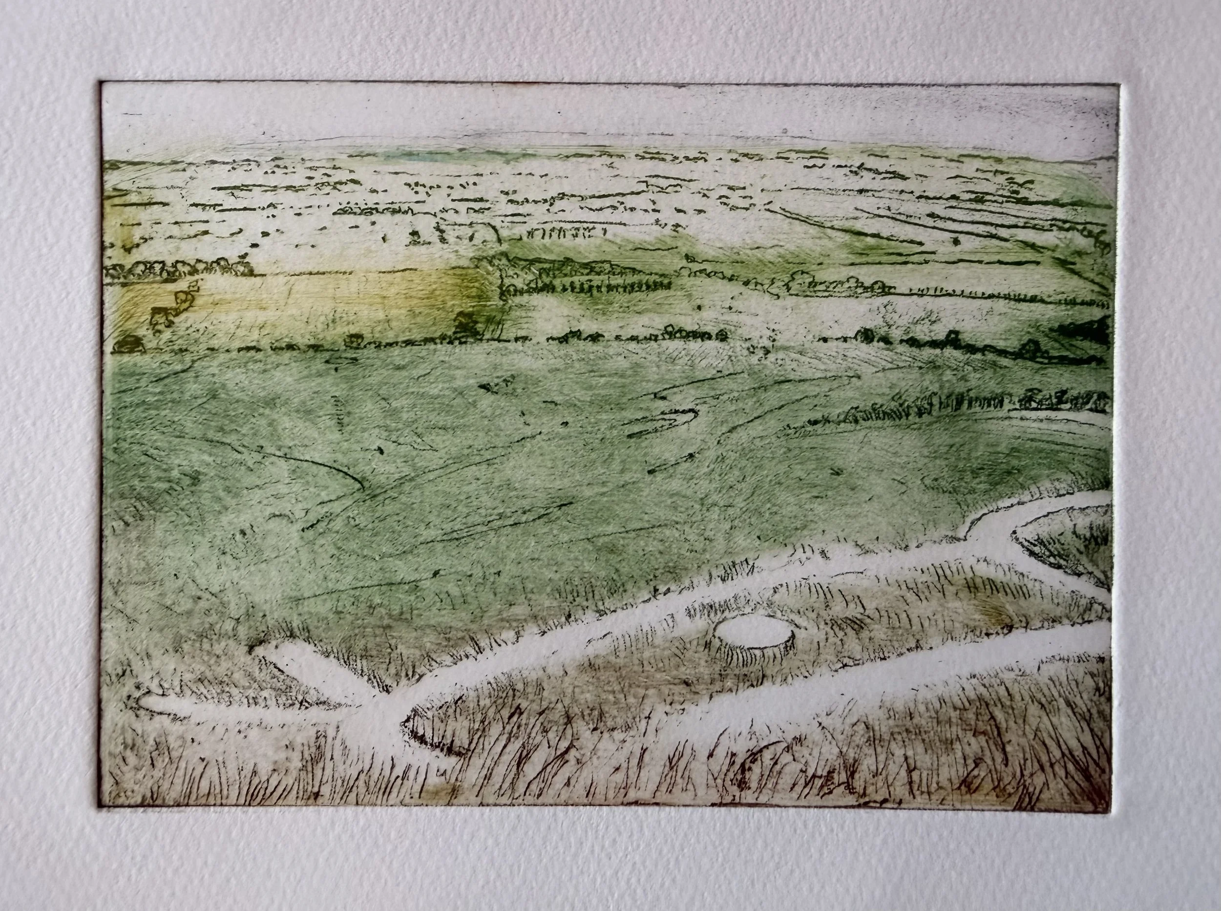 The Walk to the Uffington Horse, Etching, W: 32 x H: 27cms Framed £110