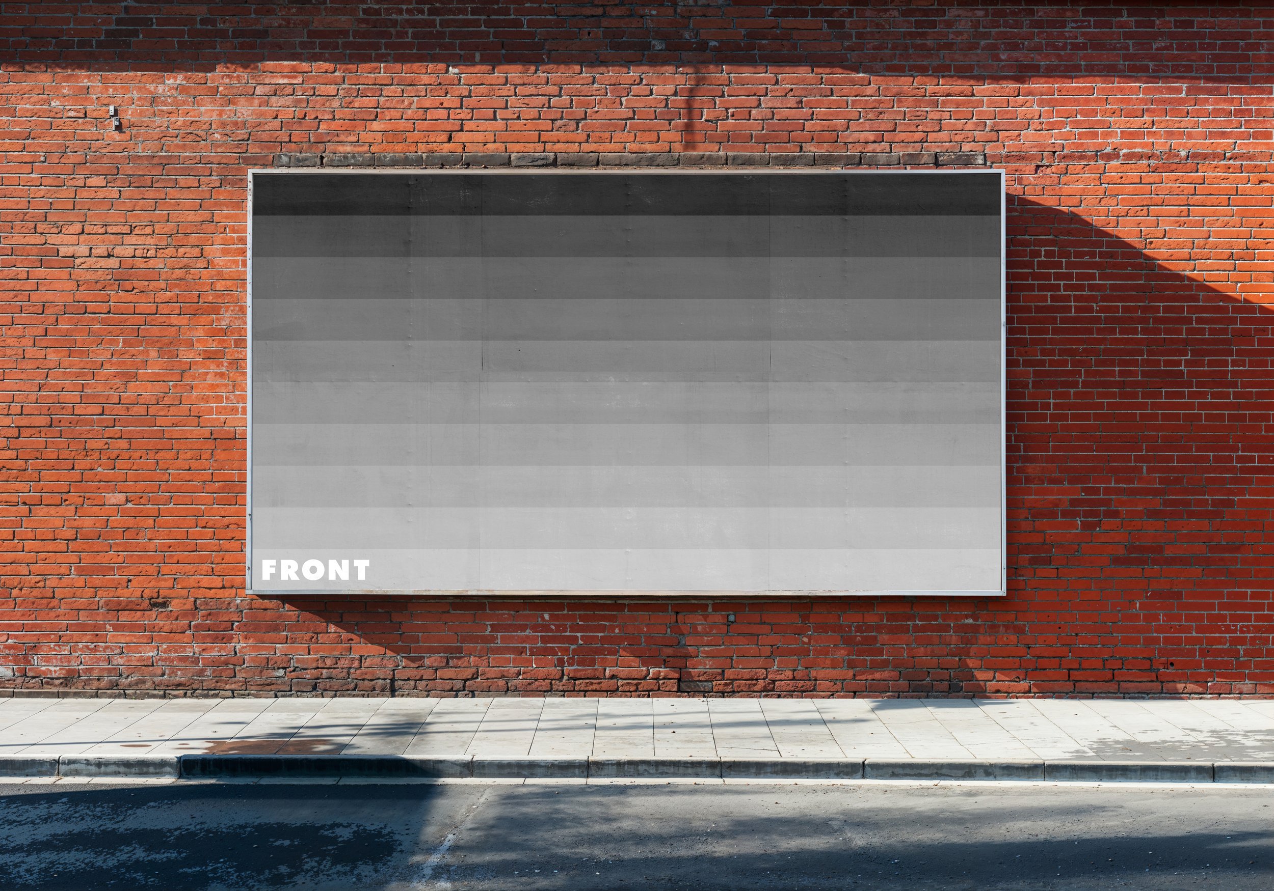 Billboard mockup on red brick wall with neutral display – FRONT Mockups