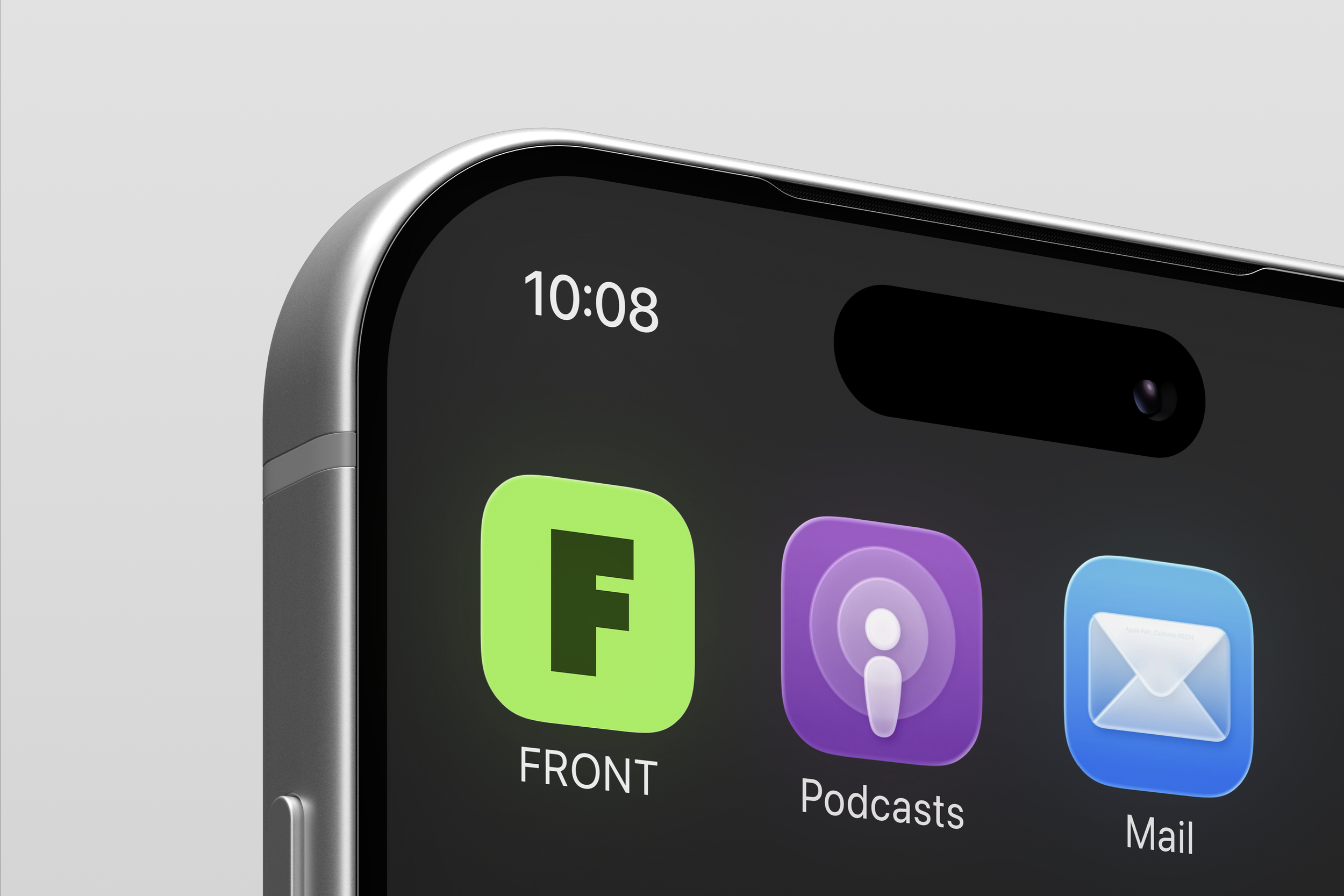 iPhone 17 Pro closeup mockup with dark screen and minimal icon layout