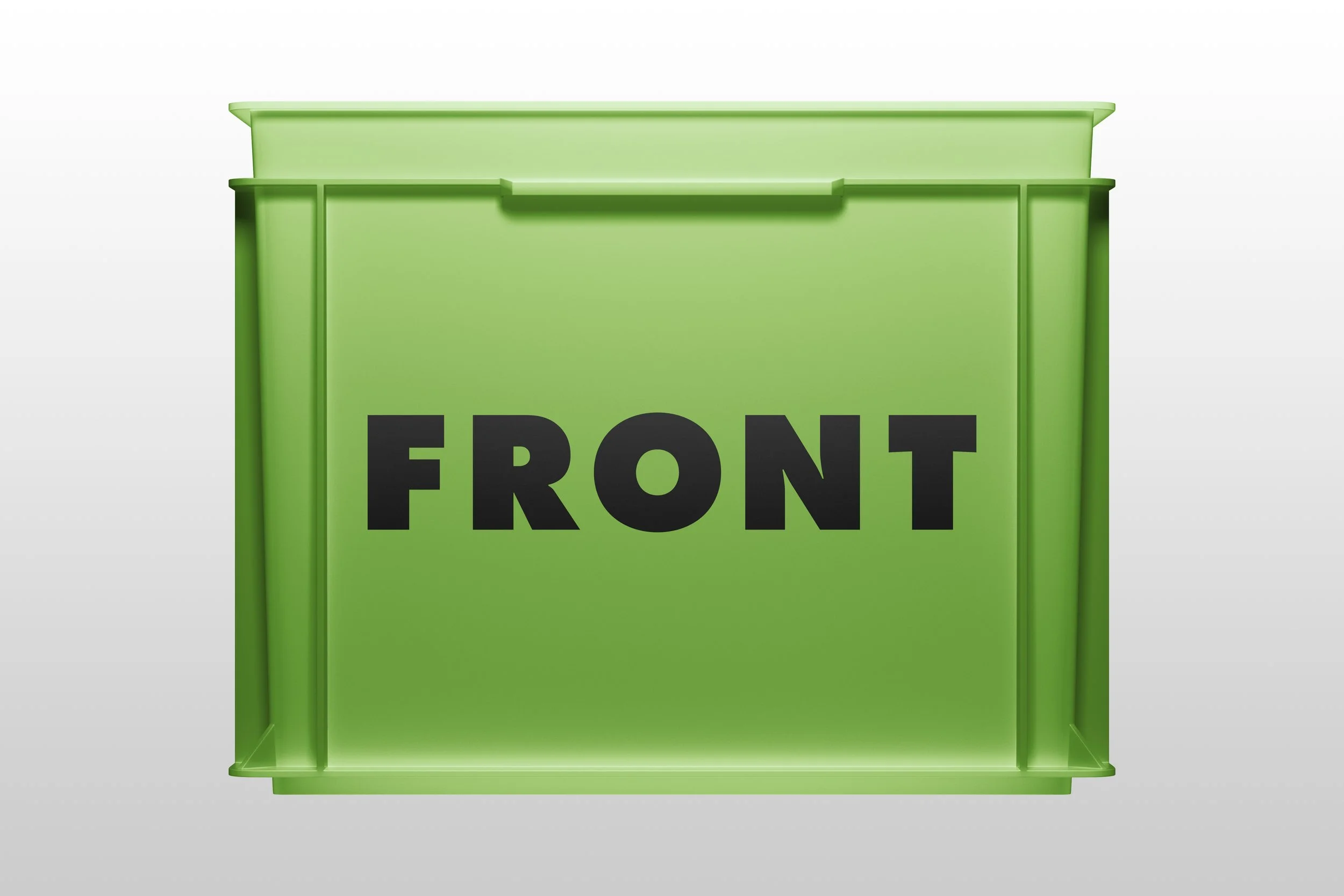 Plastic crate mockup front view green (industrial box)