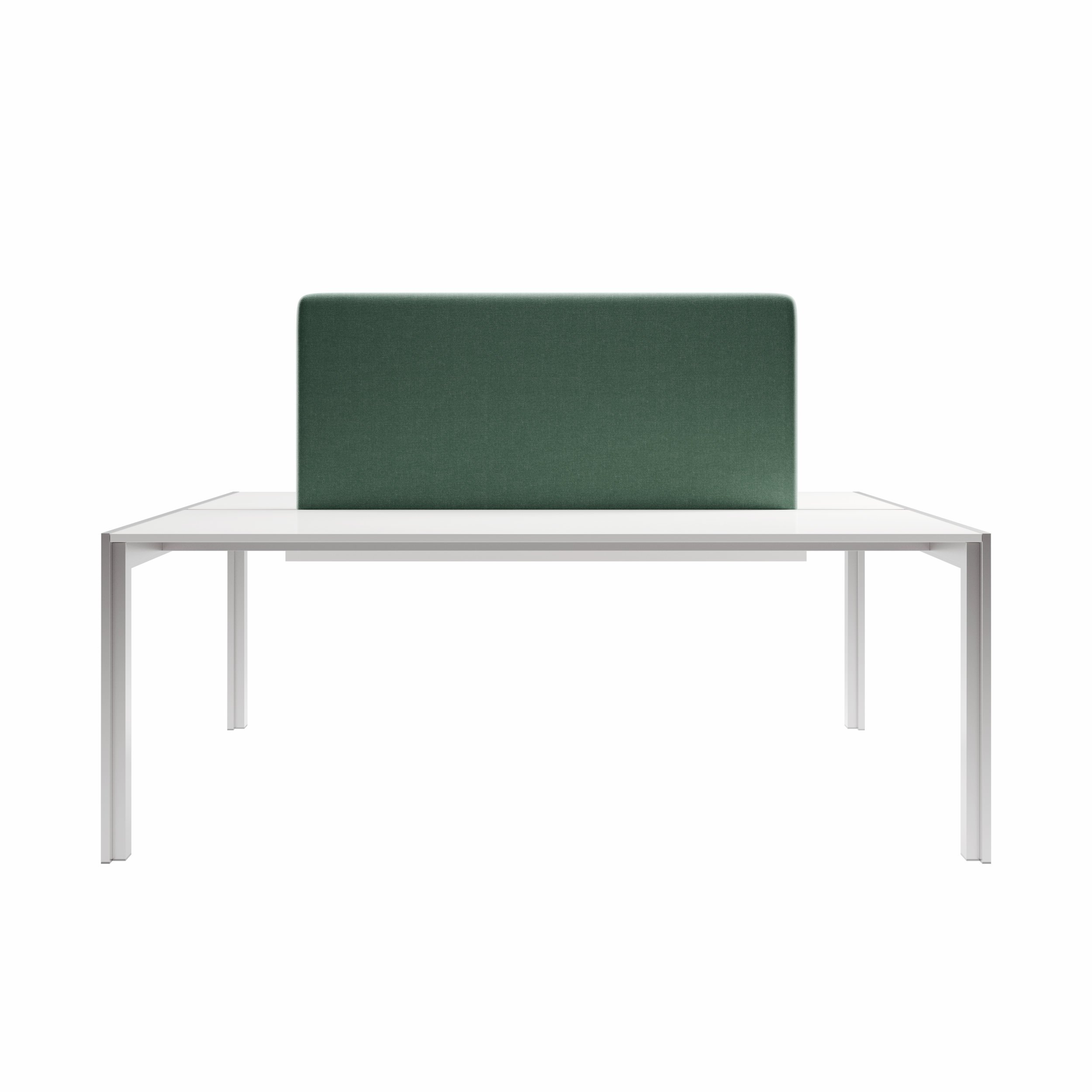 3D rendering of office table made of aluminium with green fabric divider in between designed and manufactured by PEDRALI