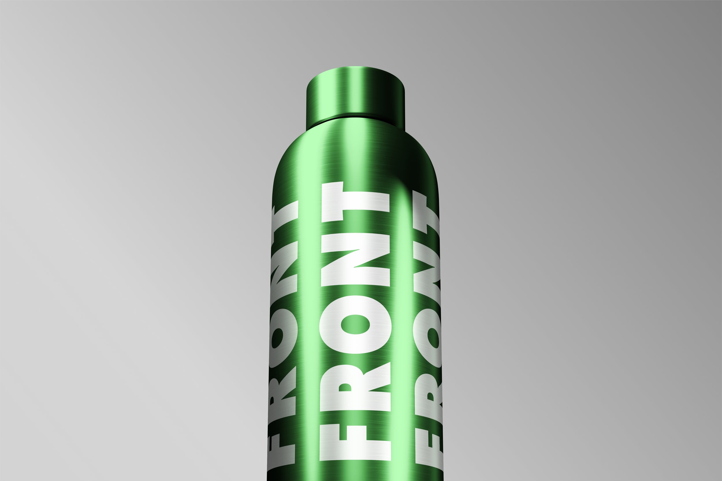 Green customizable bottle mockup with bold FRONT text and soft light gradient