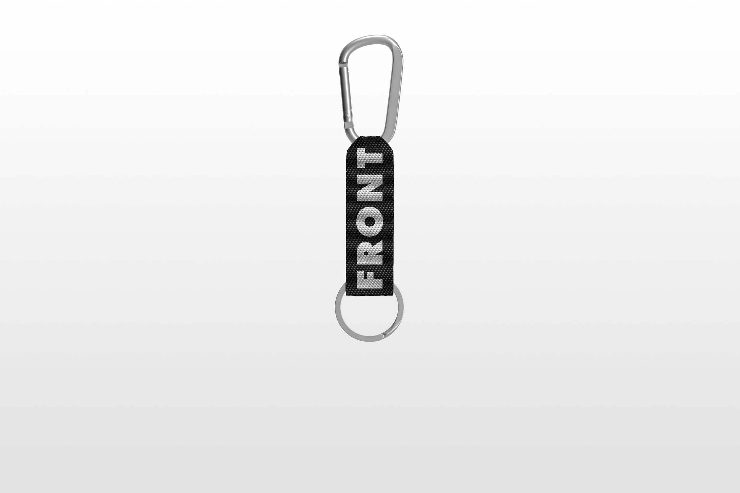 Black strap keychain with carabiner and FRONT logo – FRONT Mockups