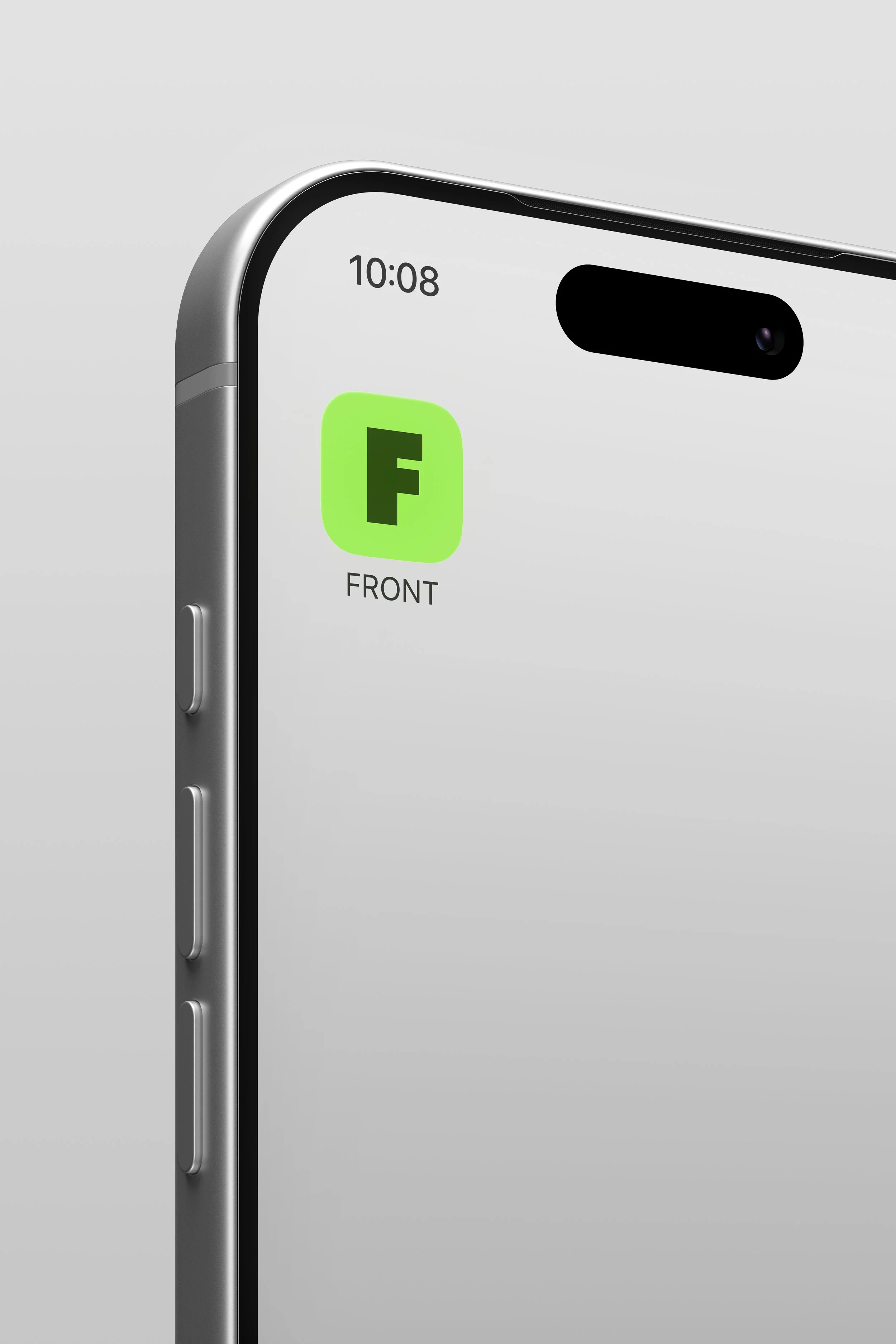 iPhone 17 Pro closeup mockup with single app icon on minimal light background