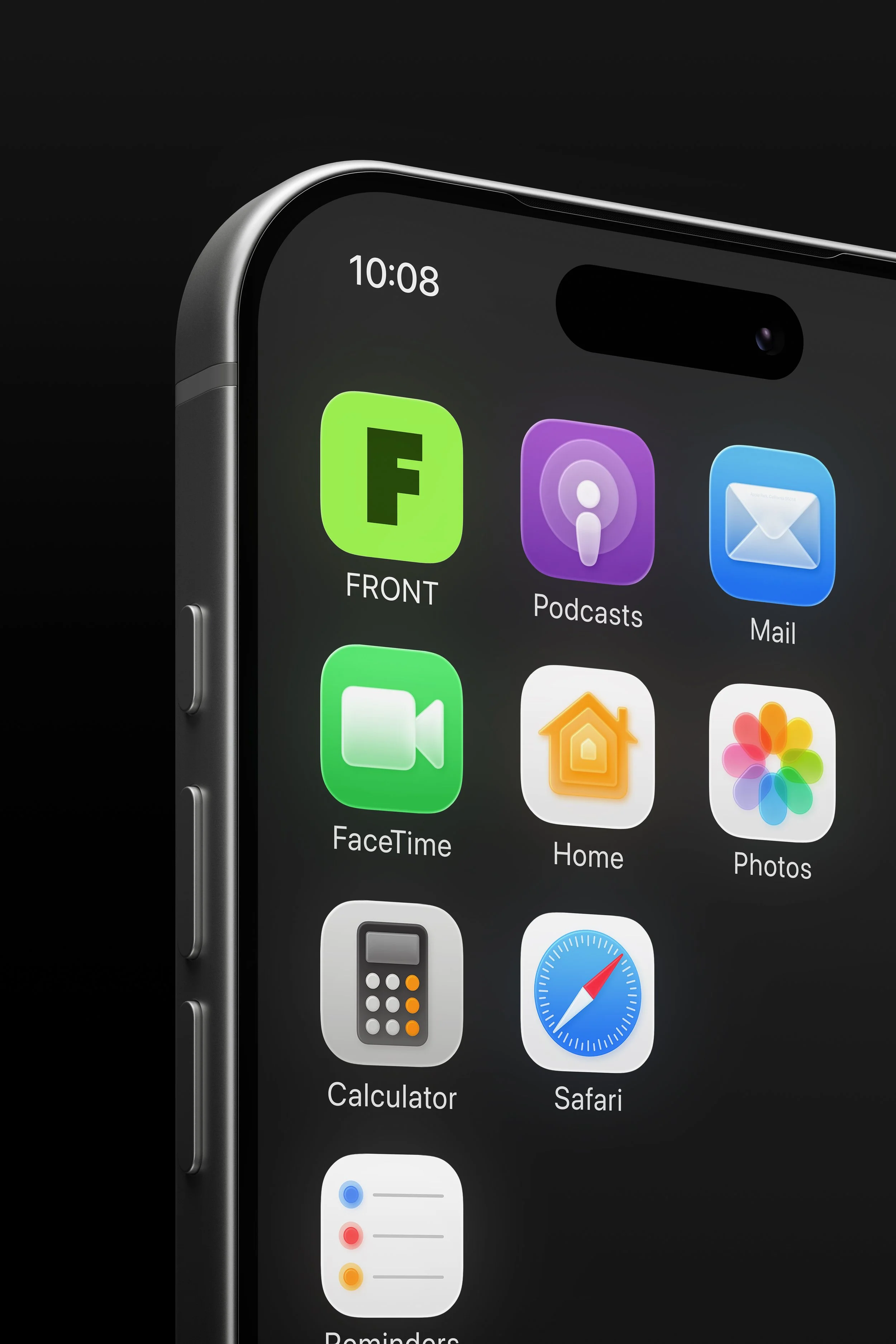 iPhone 17 Pro mockup with dark mode icons and clean UI layout