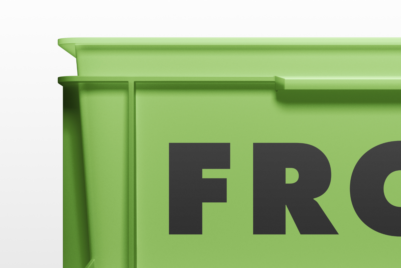 Stacked plastic crate mockup close-up detail green