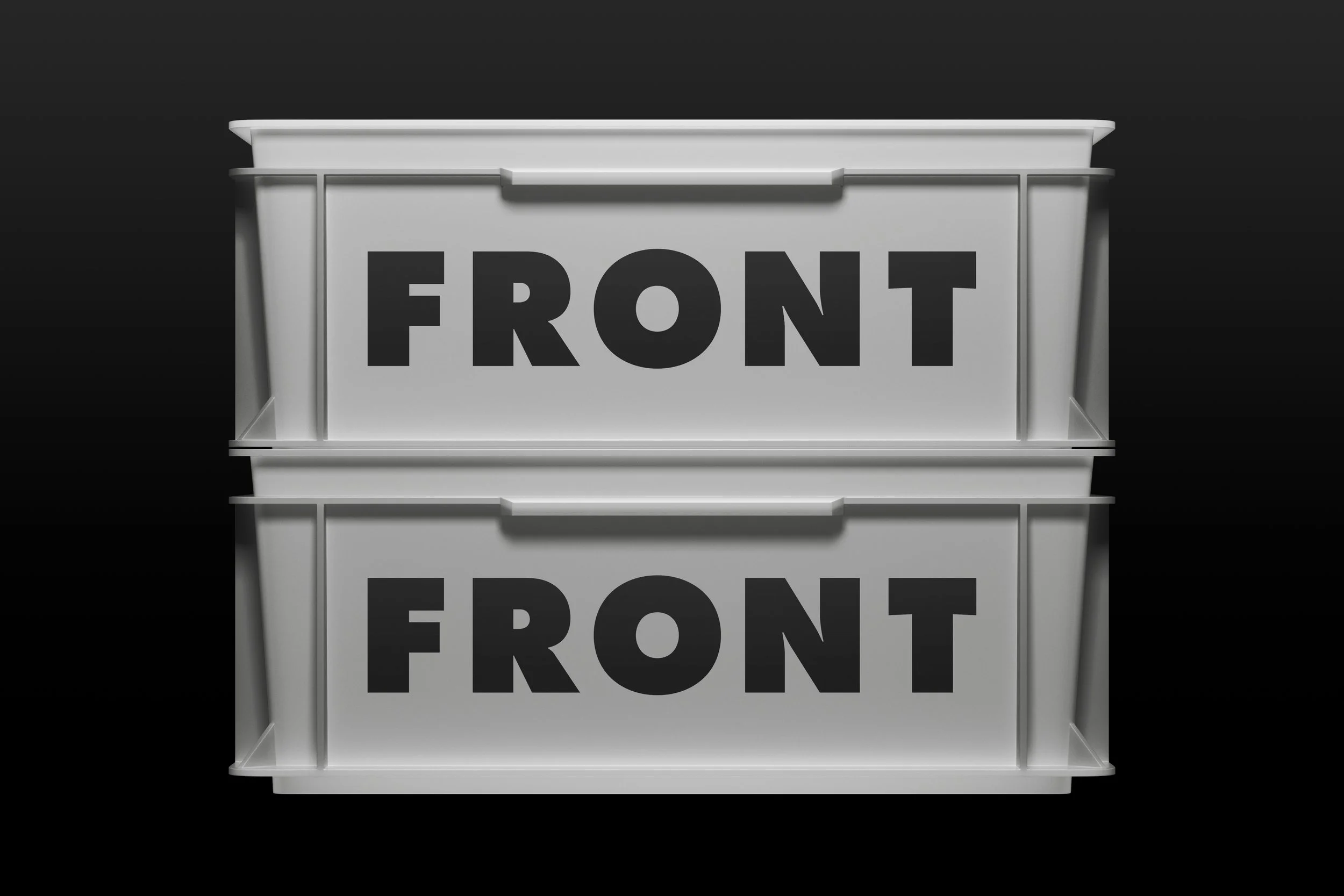 Stacked plastic crate mockup light gray front view